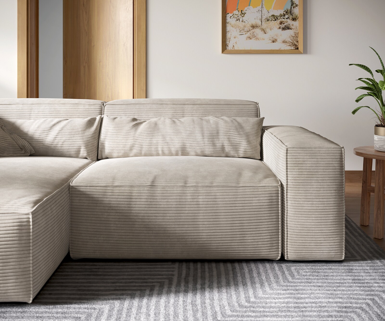Ecksofa Sirpio XL 270x170 cm Cord Beige Recamiere variabel mit Hocker 4