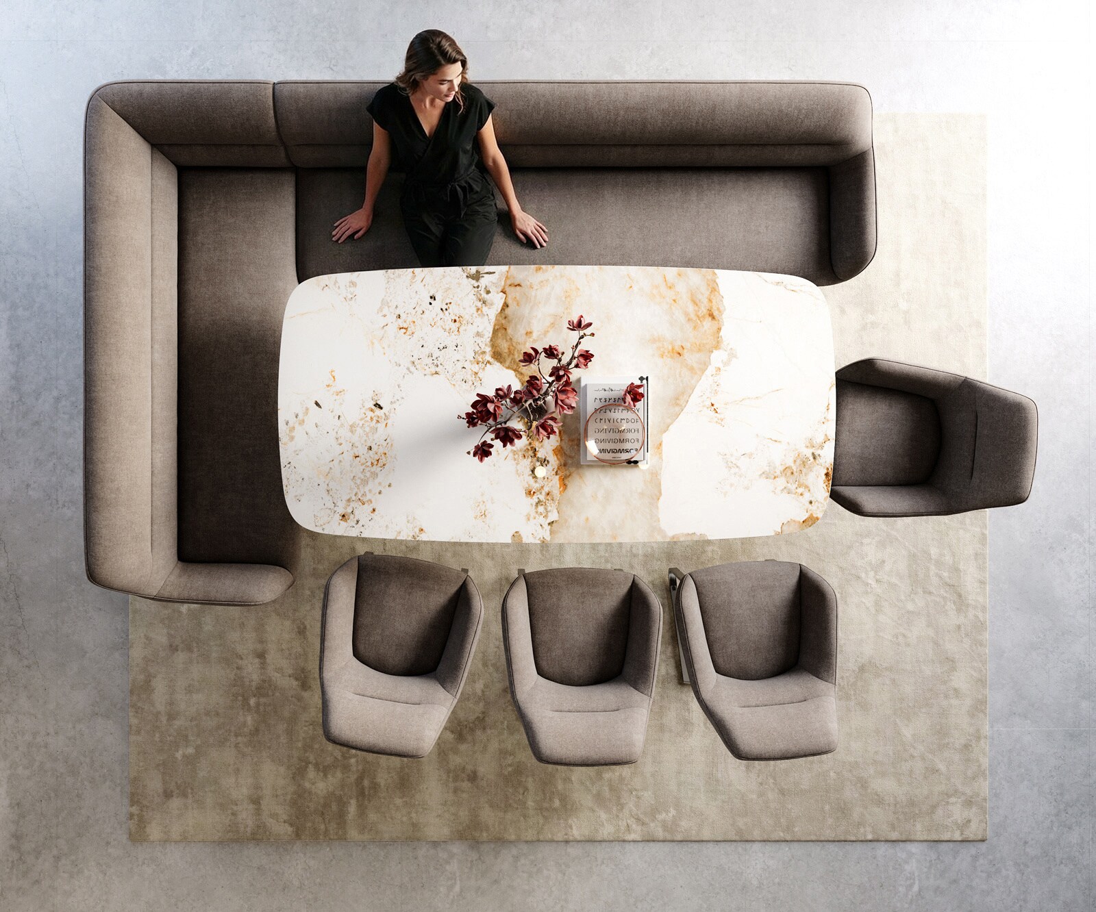 Esszimmerbank Taya-Flex 285x190 cm Strukturstoff Soft Taupe Kufengestell flach Edelstahl Taschenfederkern Rechts 6