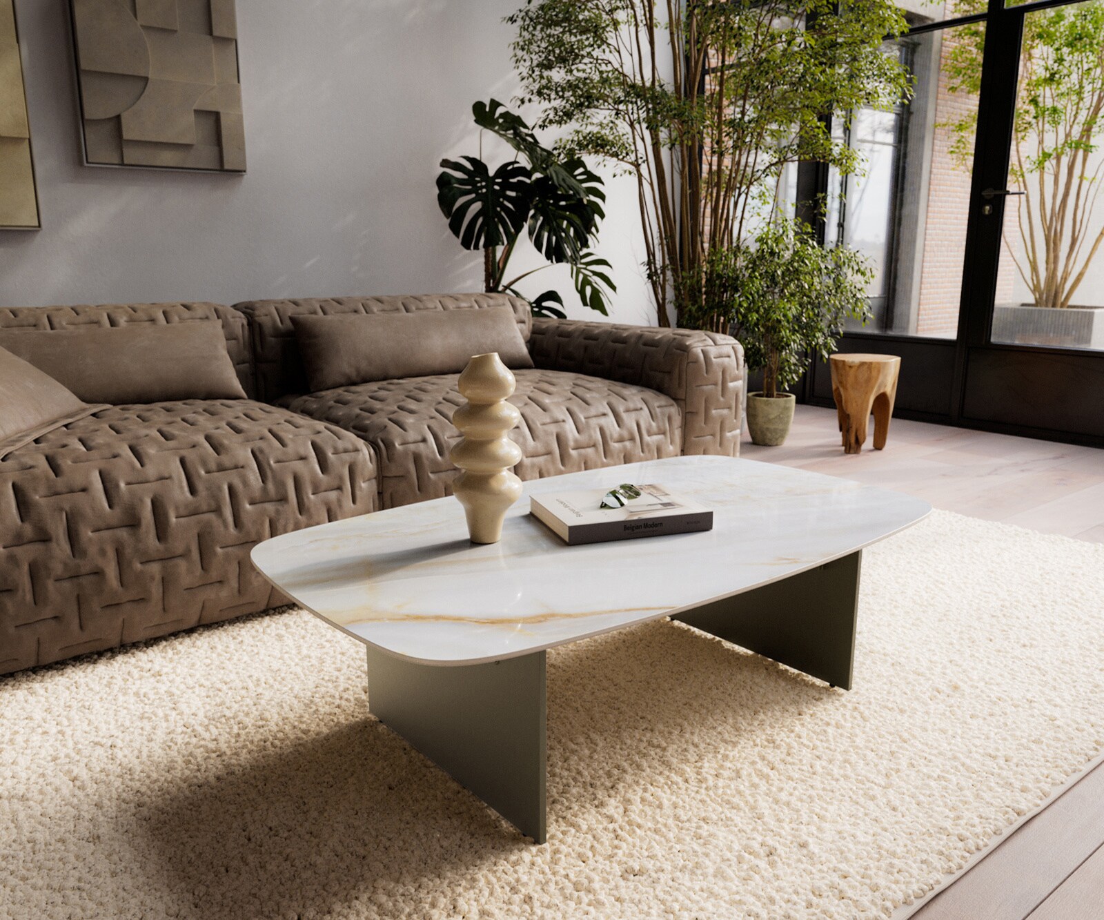 Couchtisch Edge Boot 120x70 cm Keramik Onyx Pearl Salto Metall Effektfinish Titan