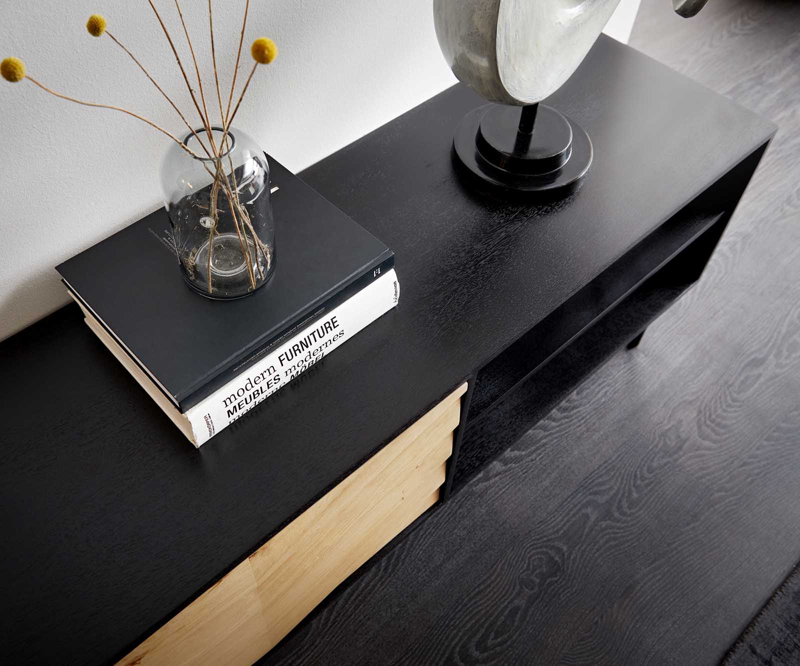 Lowboard Muvi 200 cm Eiche Natur Mango Schwarz Metall Schwarz 2 Türen 2 Fächer 5