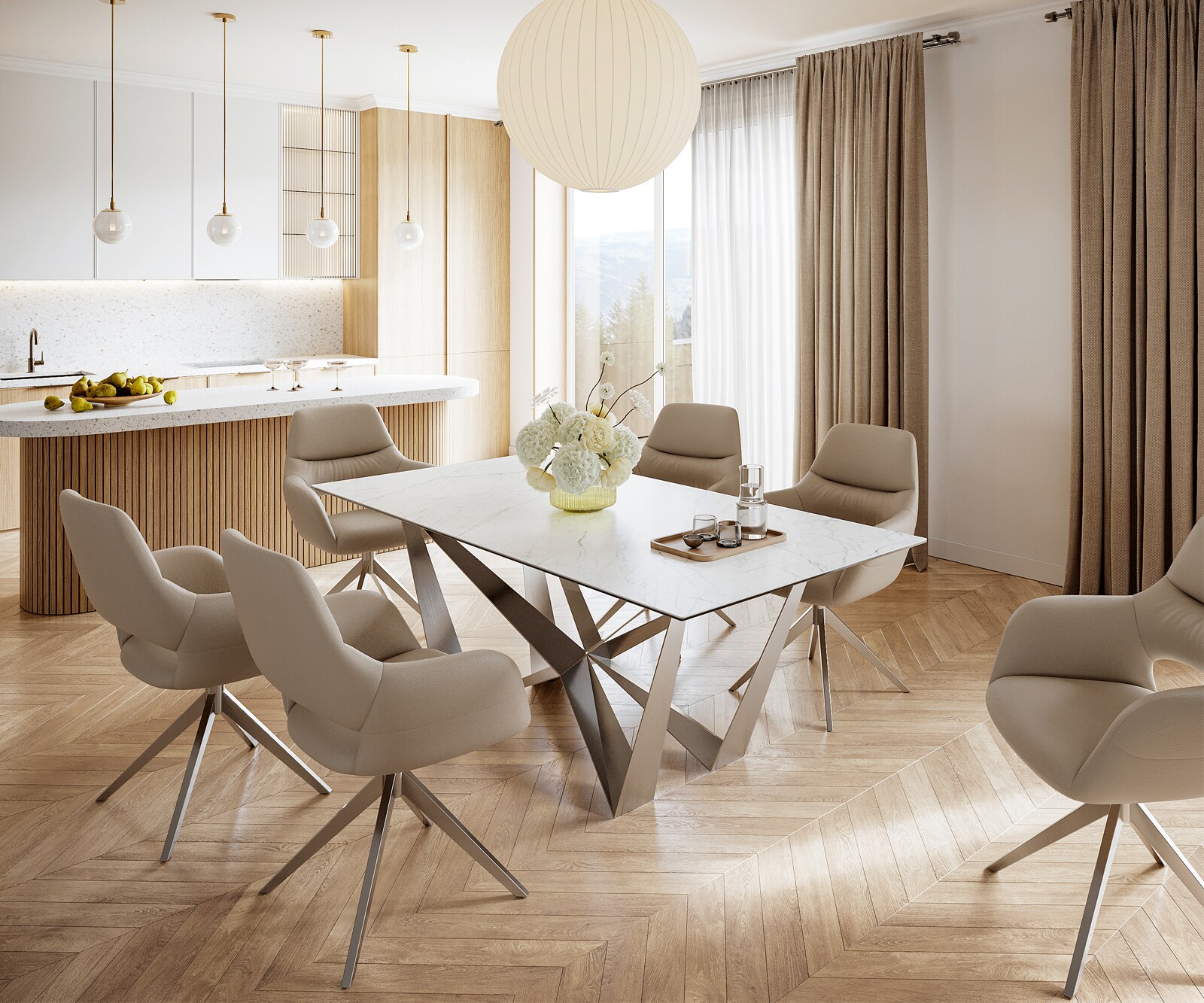 Esstisch Edge 200x100cm Keramik Laminam®Statuarietto Weiß Spider Flachstahl Edelstahl 5