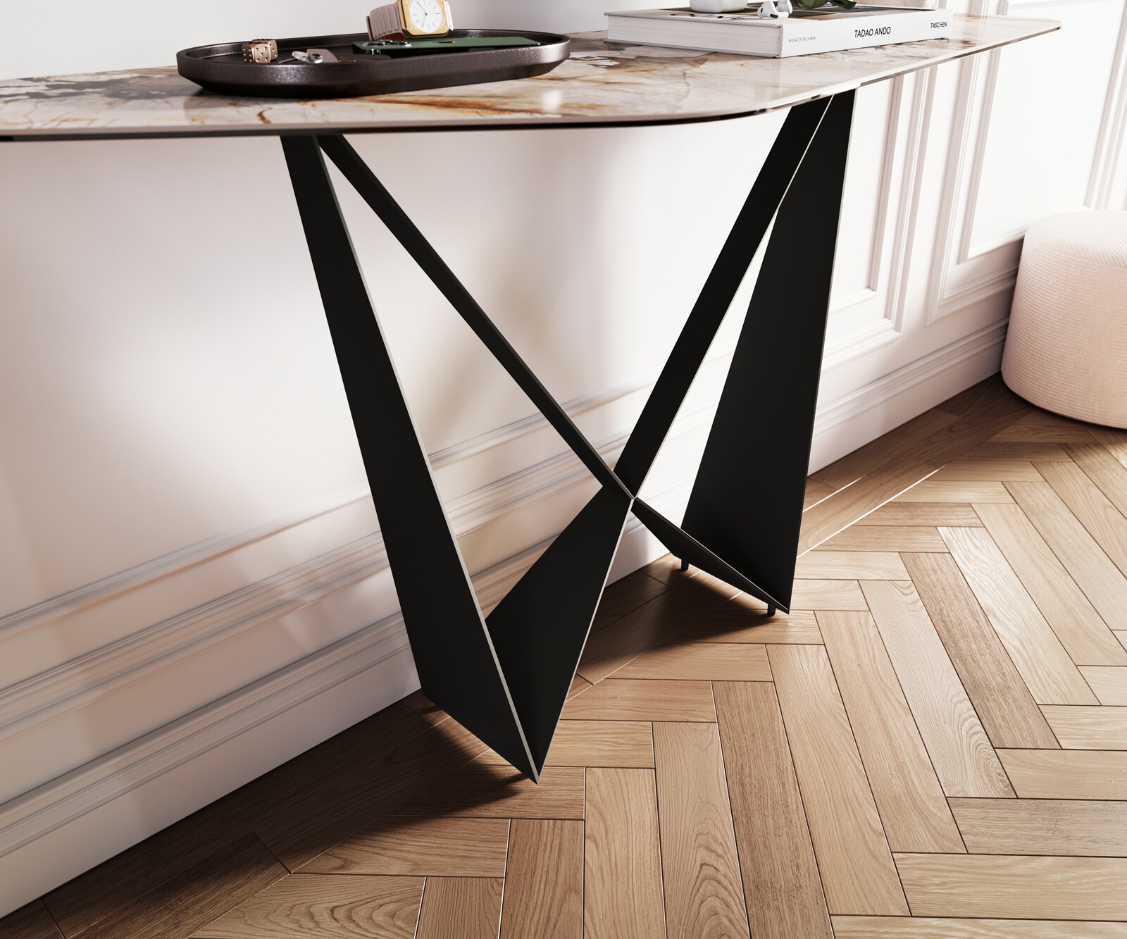 Konsolentisch Edge Polygonal 140x50 cm Keramik Patagonia Poliert Spios Metall Schwarz 5