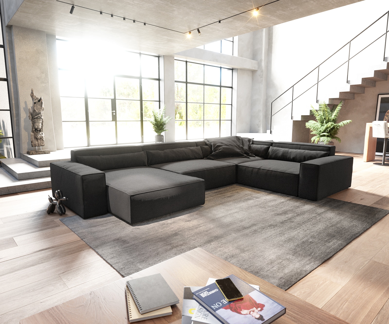 Wohnlandschaft Sirpio XL 360x260 cm Mikrofaser Schwarz Recamiere variabel 1 Wohnlandschaft Sirpio XL 360x260 cm Mikrofaser Schwarz Recamiere variabel 1