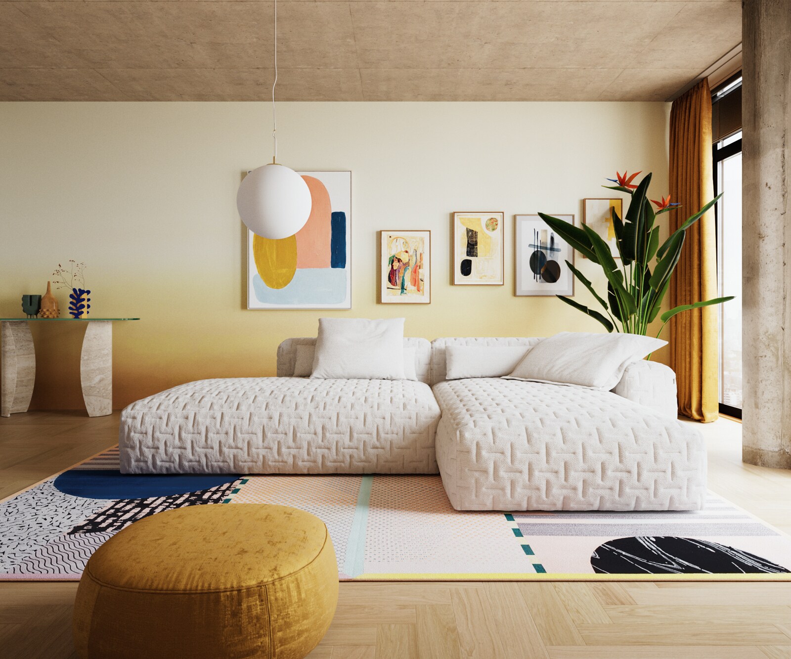 Ecksofa Freestyle 310x200 cm Bouclé Soft Beige Gesteppt 2