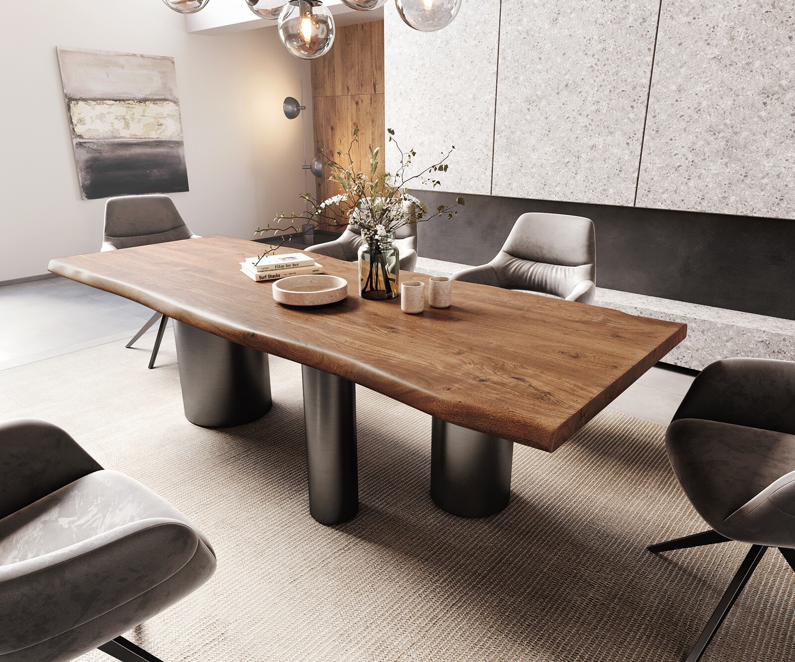Esstisch Edge 260x100 XL Akazie Braun Troa Edelstahl Graphit Live-Edge