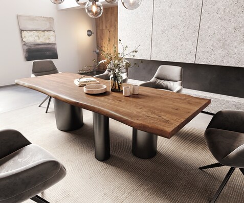 Esstisch Edge 260x100 XL Akazie Braun Troa Edelstahl Graphit Live-Edge