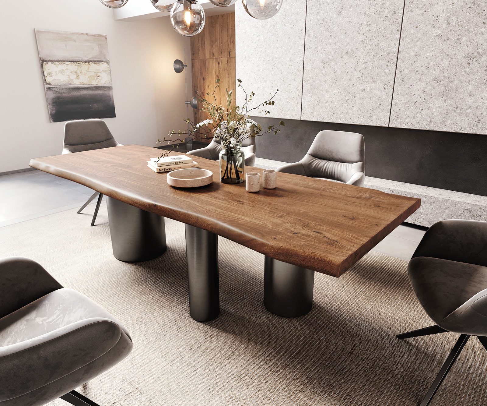 Esstisch Edge 260x100 XL Akazie Braun Troa Edelstahl Graphit Live-Edge