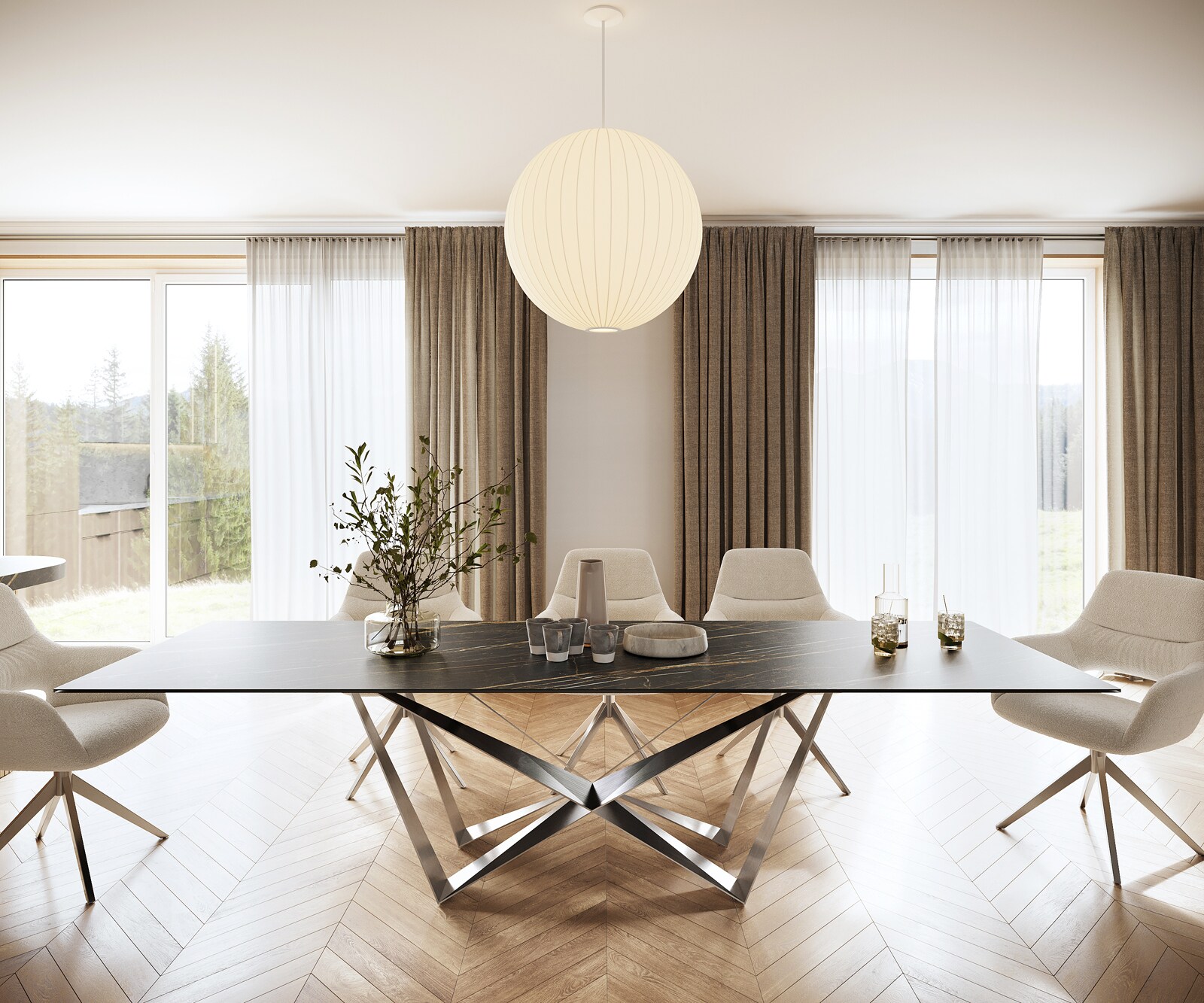 Esstisch Edge 300x100cm Keramik Laminam®Noir Desir Braun Spider Flachstahl Edelstahl 1