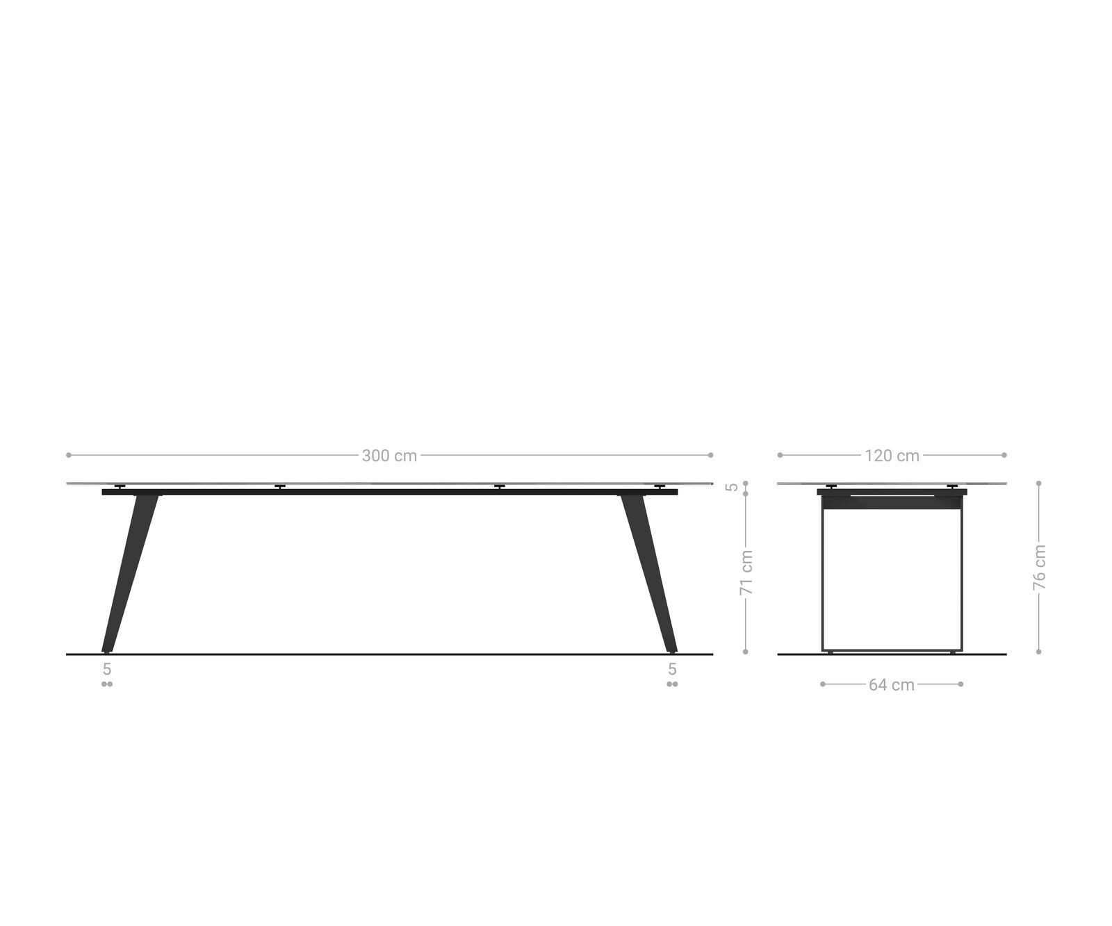 Esstisch Edge Boot 300x120 cm Keramik Laminam® Sabbia Eichefarbig Metall Schräg Schwarz 7