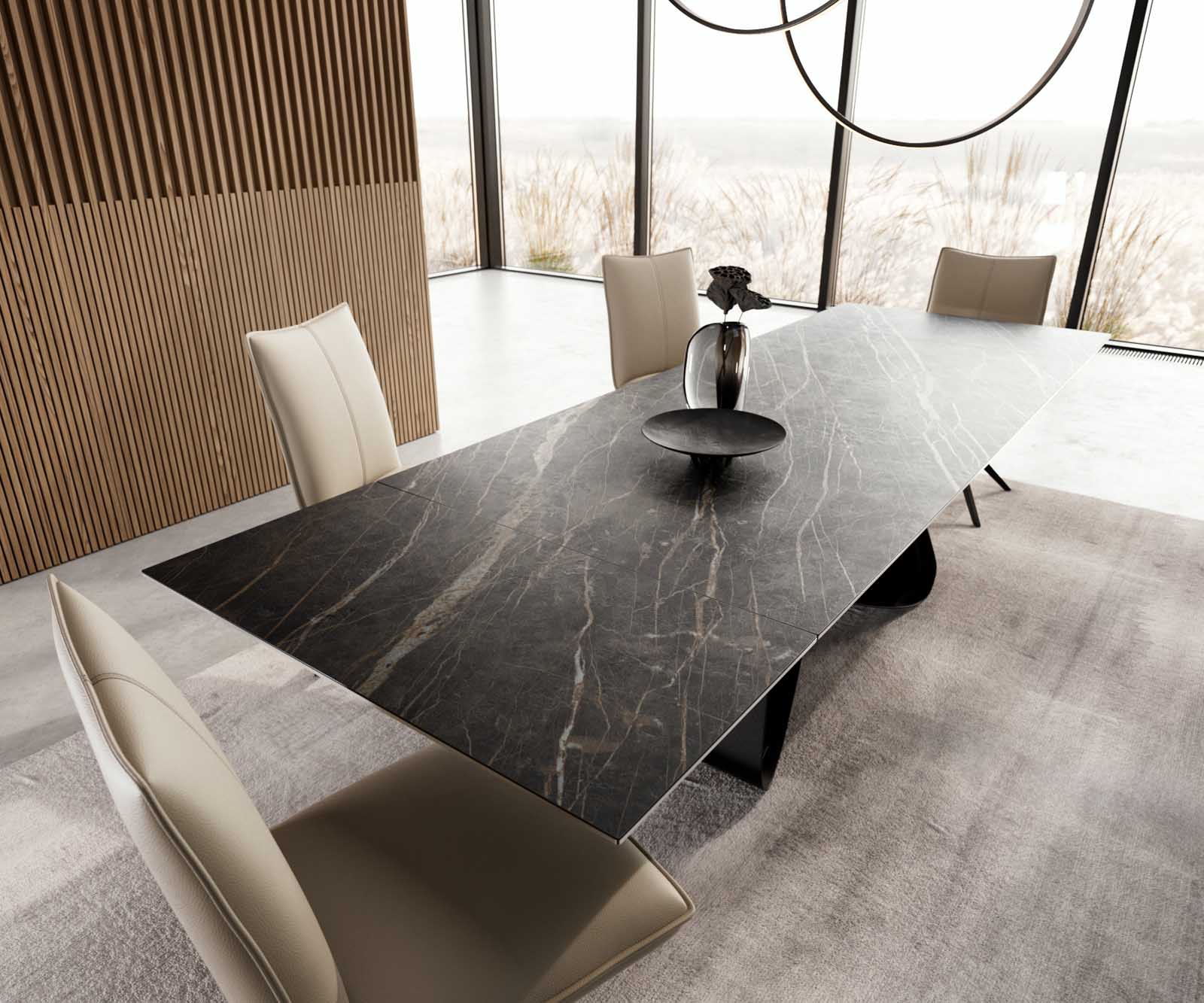 Esstisch Edge 200-300x100 Keramik Laminam®Noir Desir Braun W-Gestell Schwarz ausziehbar 3