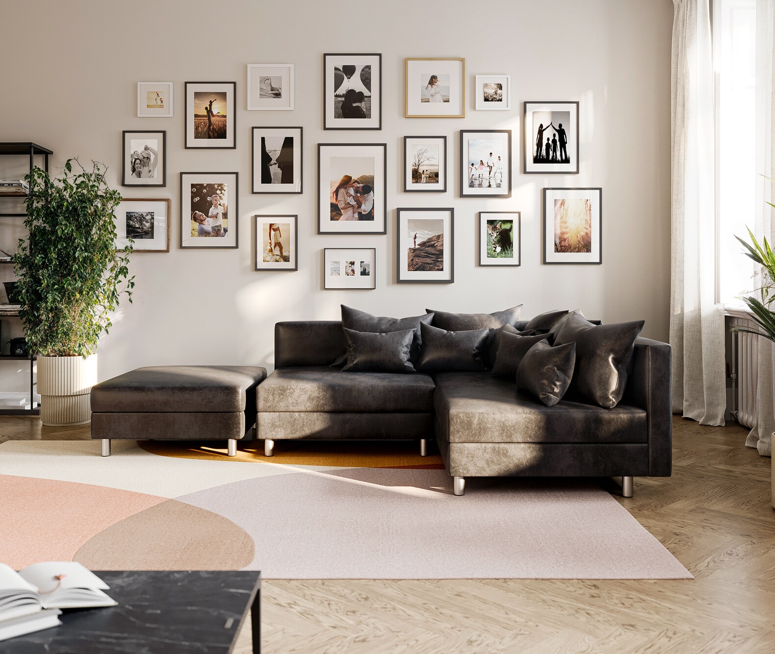 Ecksofa Clovis Anthrazit Antik Optik Modular Hocker Ottomane Rechts 1