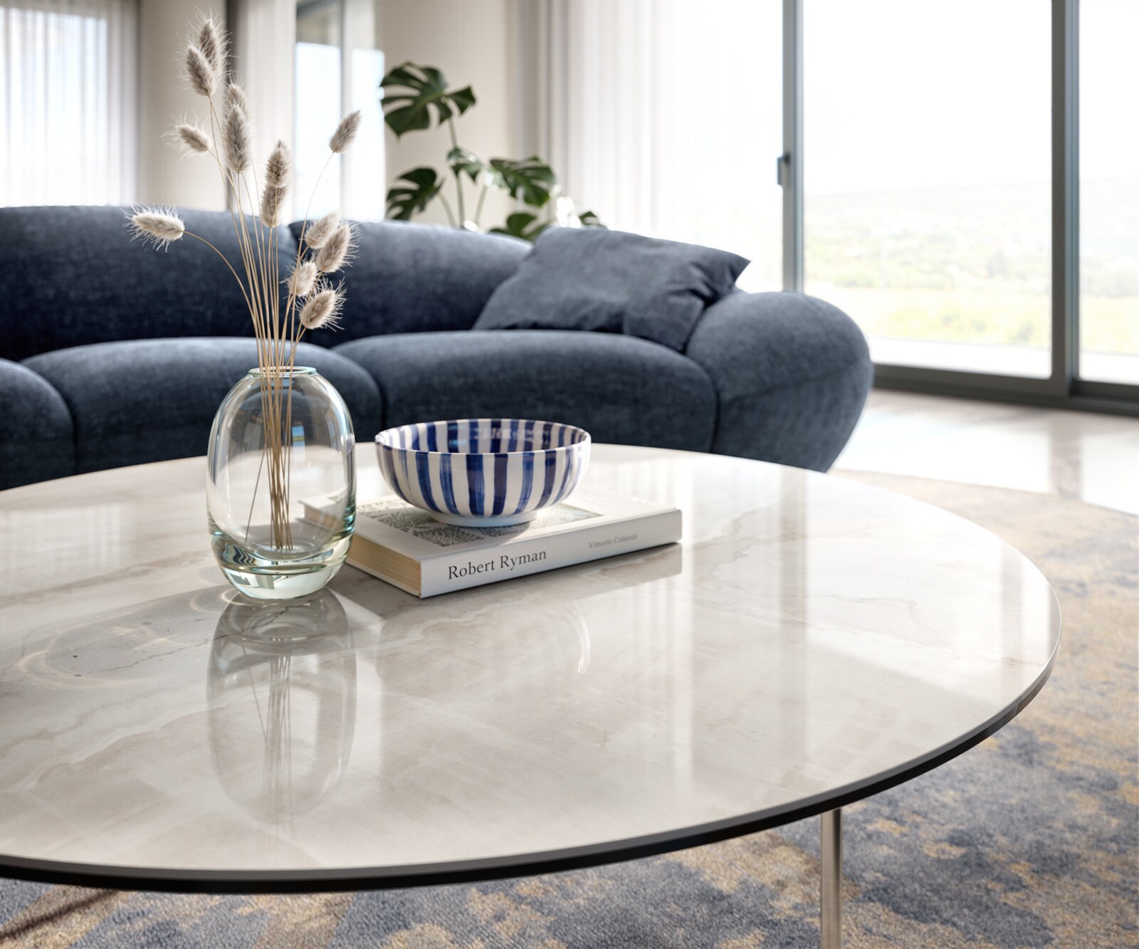 Couchtisch Edge Rund 100x100 cm Keramik Onyx Champagne Trive Edelstahl gebürstet 6