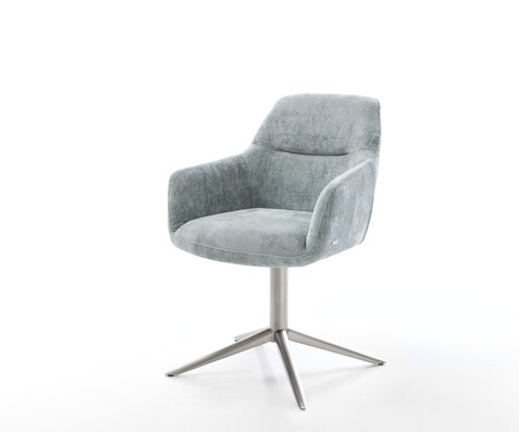 Drehstuhl Pejo-Flex Chenille Pastellblau Fußkreuz Edelstahl 360° drehbar Wippfunktion Taschenfederkern