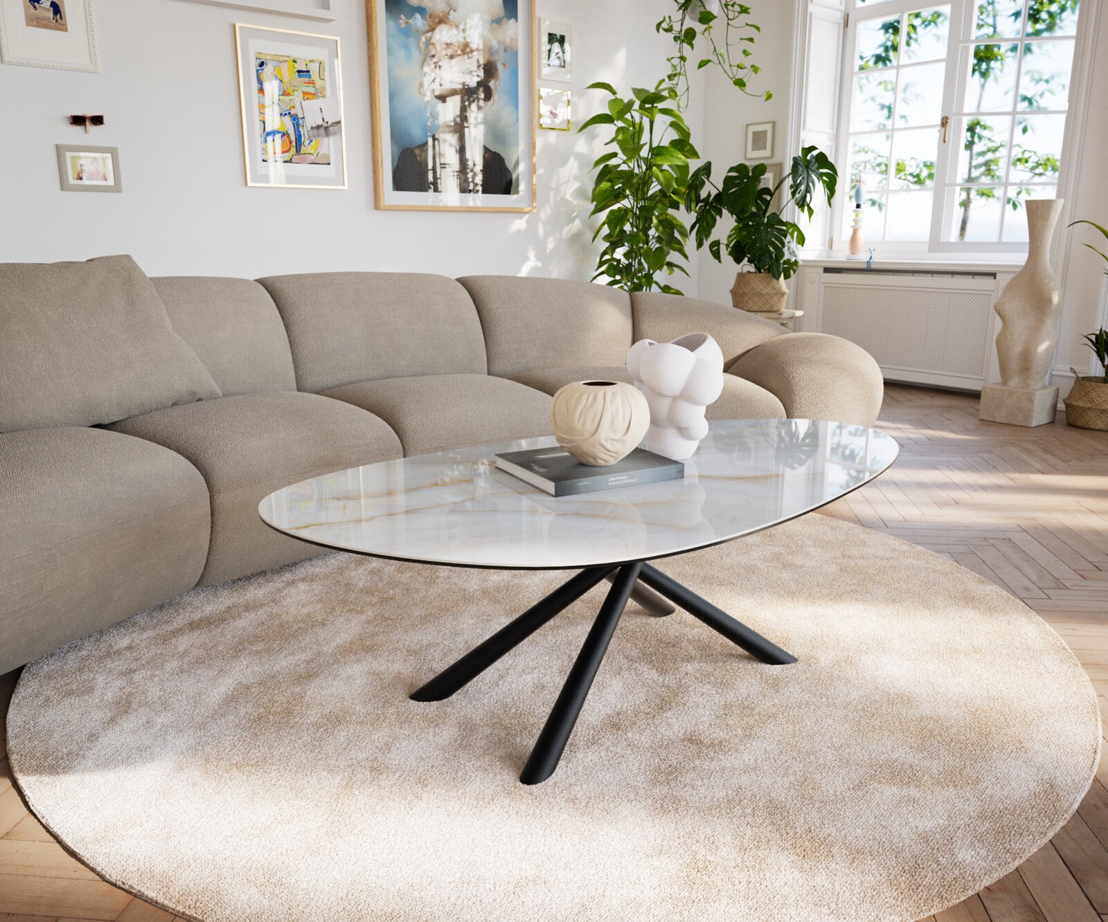 Couchtisch Edge Oval 140x75 cm Keramik Onyx Pearl Sarity Metall Schwarz 1