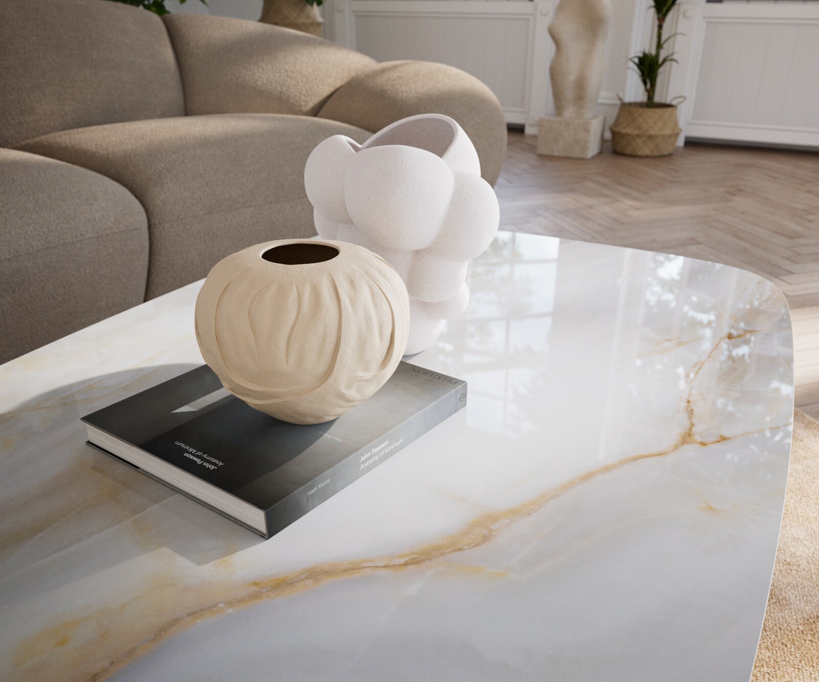 Couchtisch Edge Boot 140x80 cm Keramik Onyx Pearl Salto Metall Effektfinish Titan 6