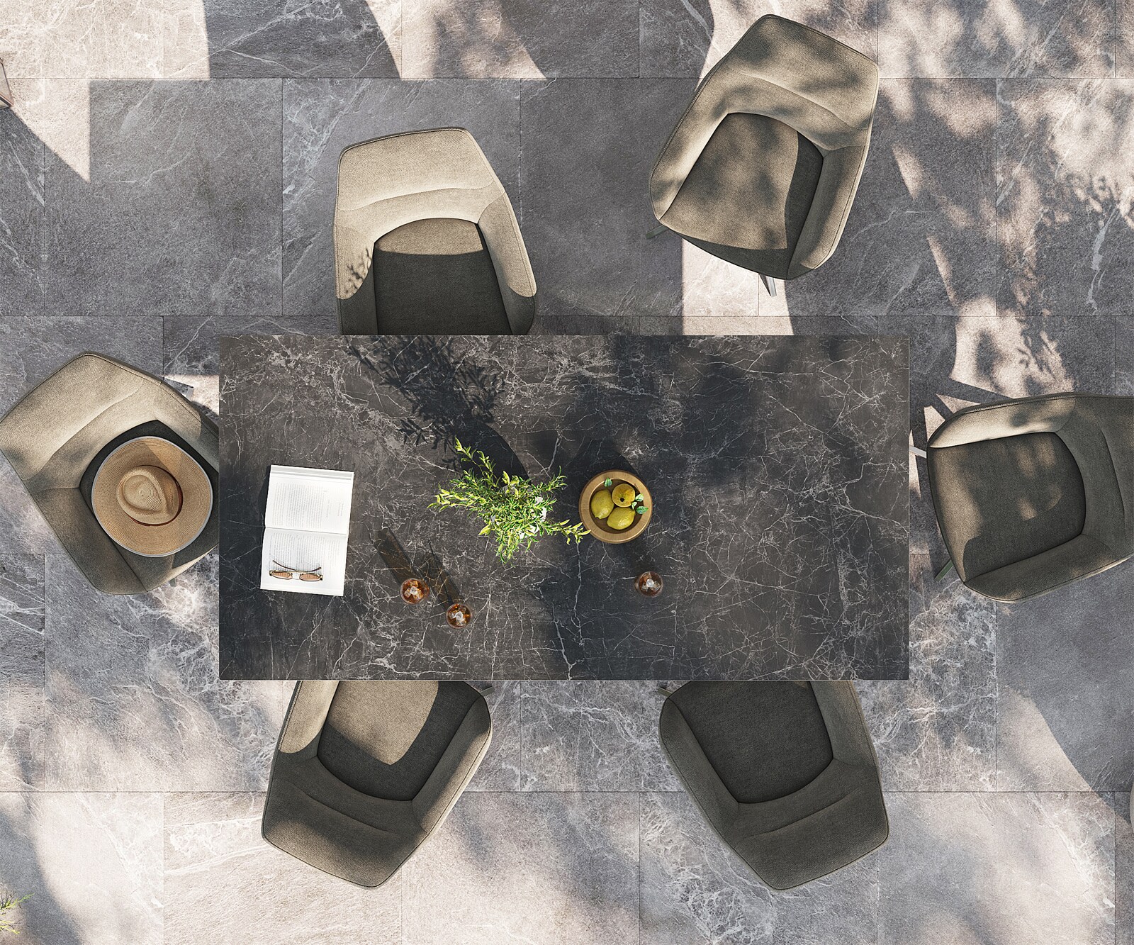 Outdoortisch Edge 200x100 cm Keramik Laminam® Nero Greco Anthrazit Kreuzgestell Rechteck Edelstahl 3