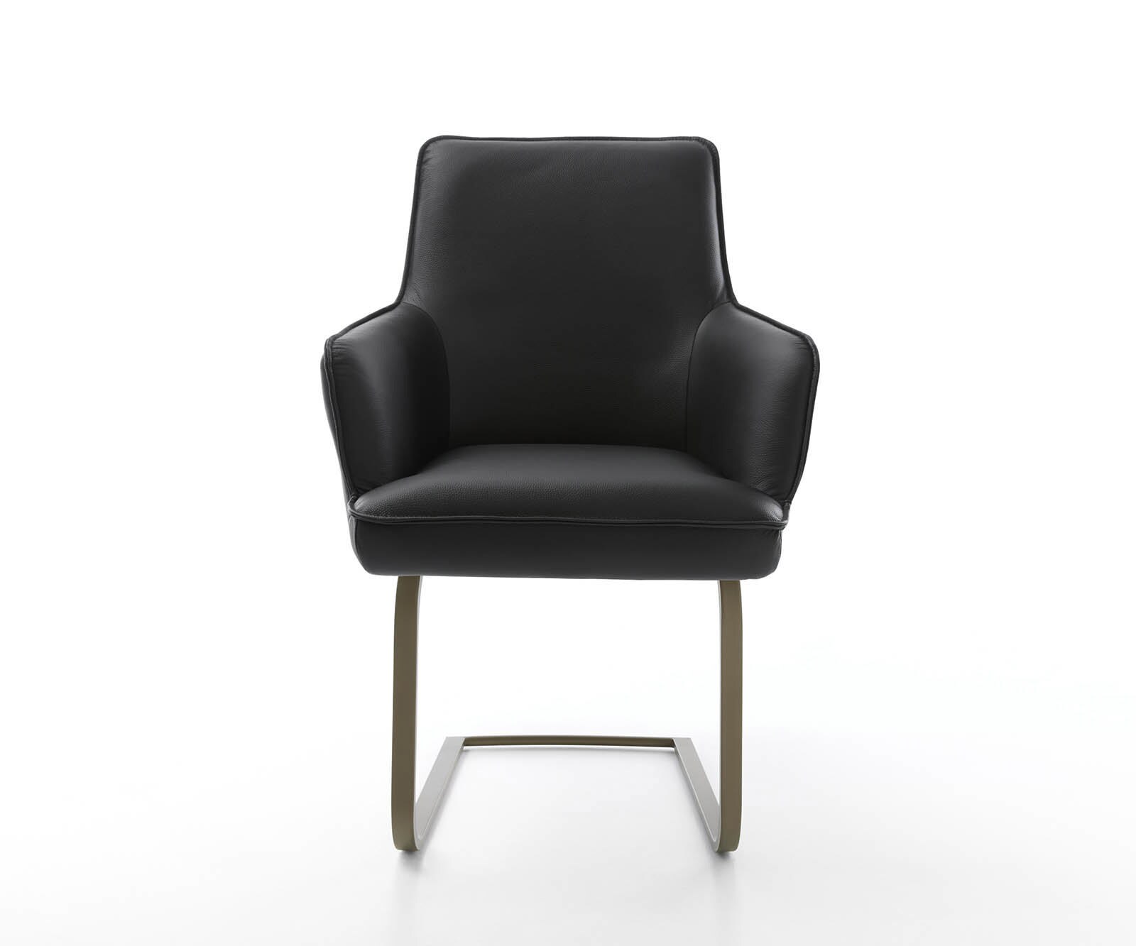 Freischwinger Heira-Flex mit Armlehnen Echt-Leder Schwarz Freischwinger flach Effektfinish Titan Taschenfederkern 2