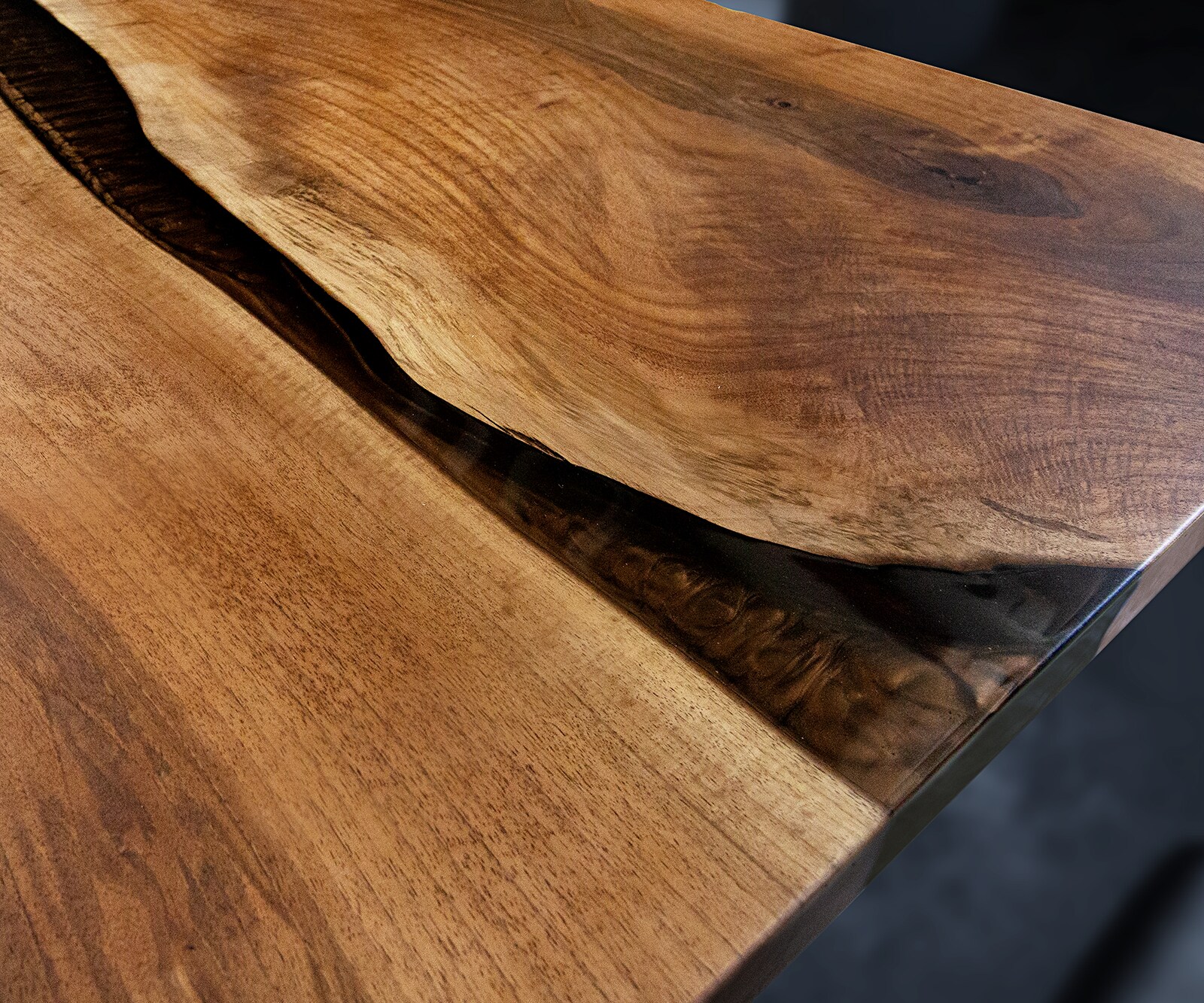 Tischplatte Walnuss Natur 300 cm Epoxid Metallic-Braun Unikat Nr. 32291 8