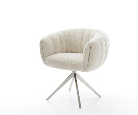 Drehstuhl Jada-Flex Teddystoff Beige Kreuzgestell breit Edelstahl 360° drehbar Wippfunktion Taschenfederkern