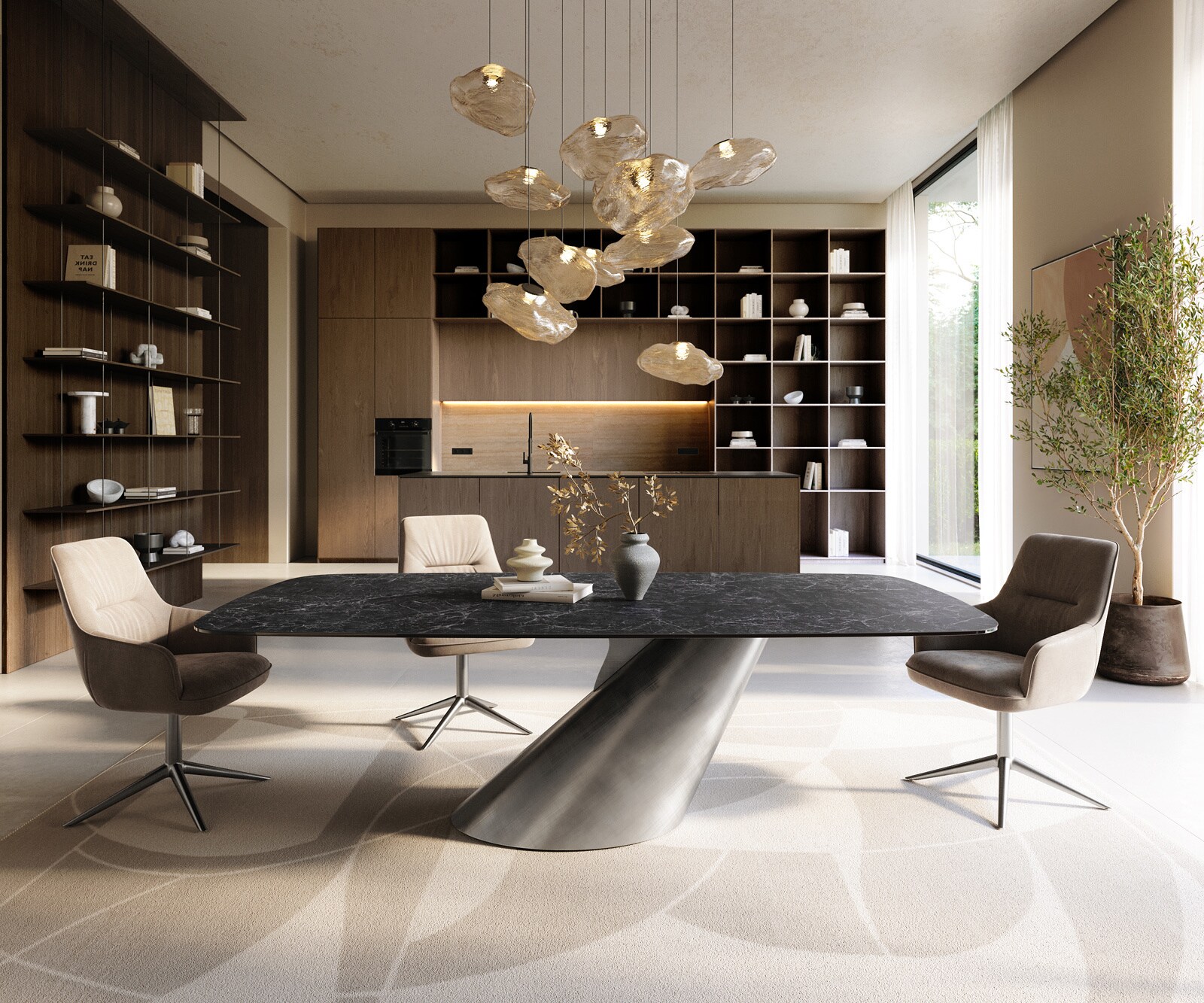 Esstisch Edge Boot 240x120 cm Keramik Laminam® Nero Greco Anthrazit Cono Metallic Silber 2