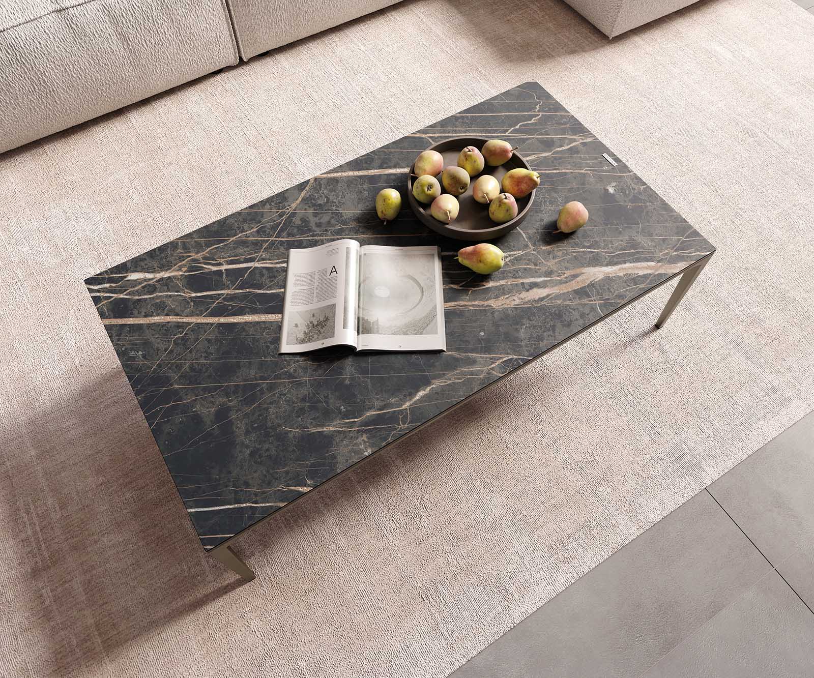 Couchtisch Levente 110x60 cm Keramik Laminam® Noir Desir Braun Gestell Metall Effektfinish Titan 4