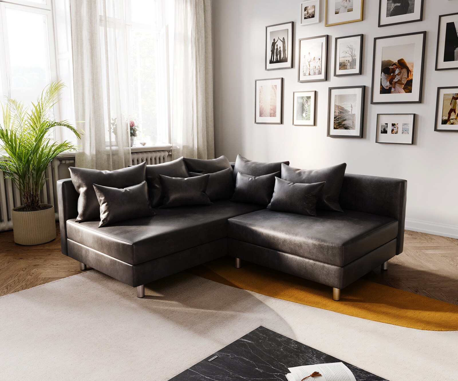 Ecksofa Clovis Anthrazit Antik Optik Ottomane Rechts Modulsofa