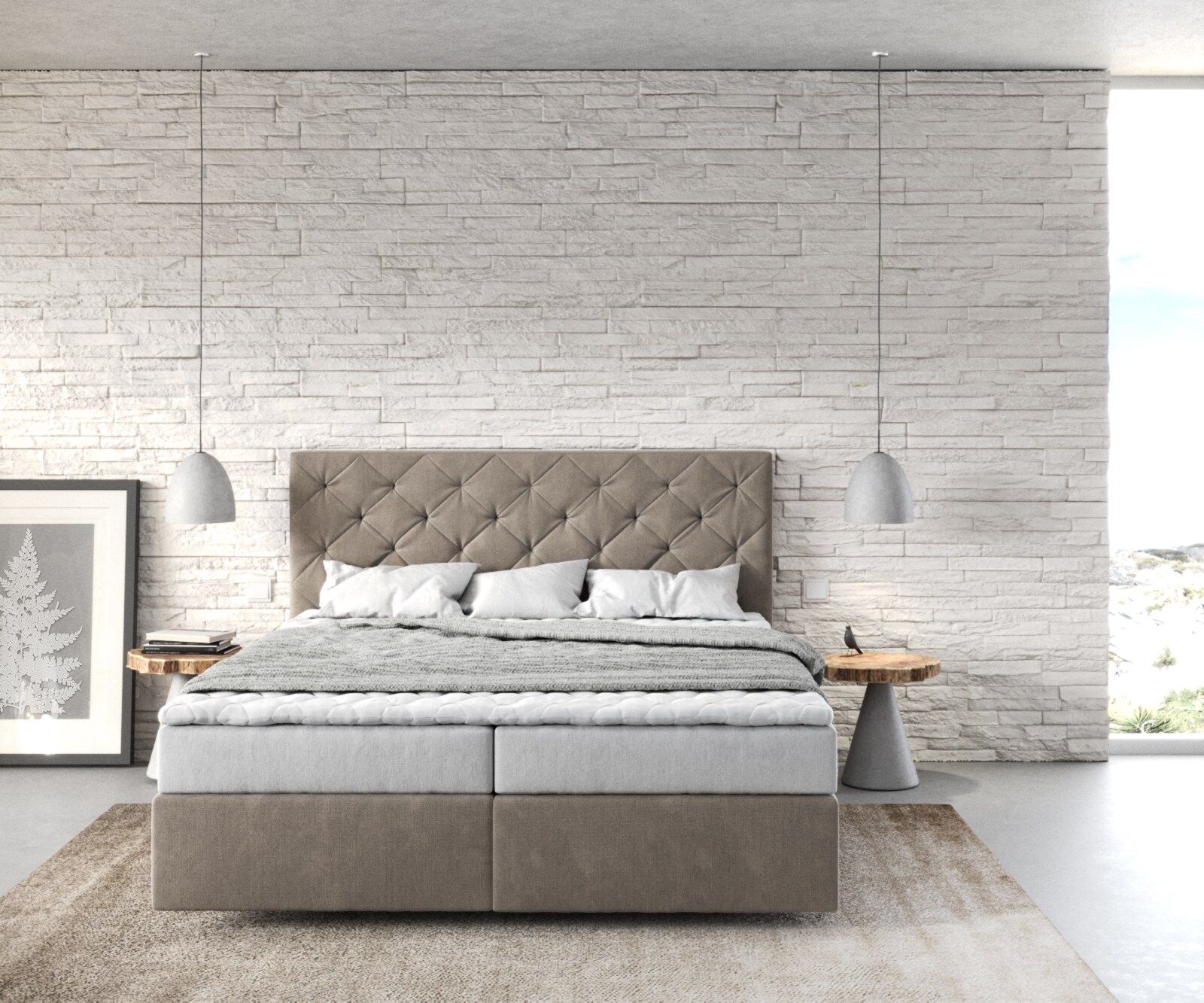 Boxspringbett Dream-Great 160x200 cm Mikrofaser Beige mit Matratze und Topper 1