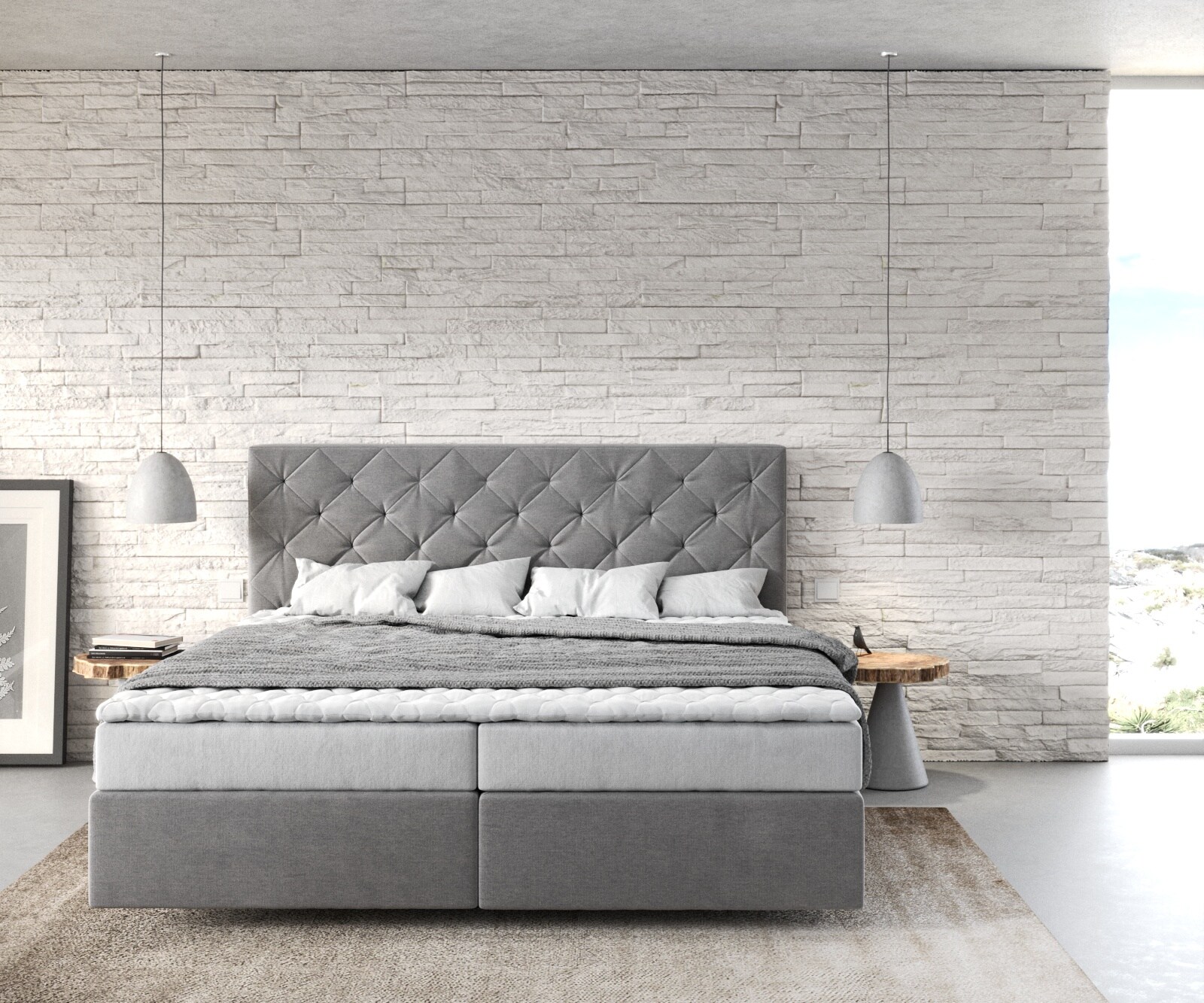 Boxspringbett Dream-Great 180x200 cm Mikrofaser Grau mit Matratze und Topper 1