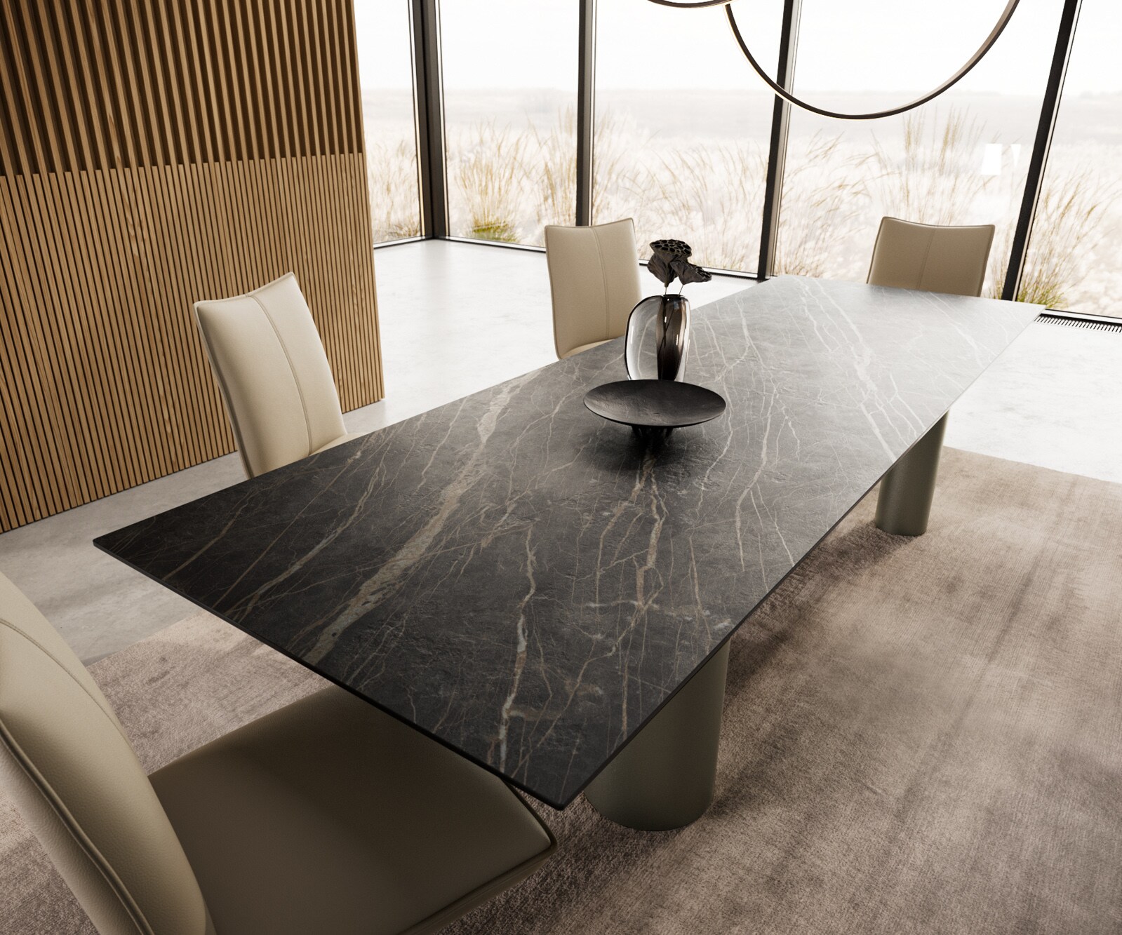 Esstisch Edge 300x100 Keramik Laminam®Noir Desir Braun Pilier Metall Effektfinish Titan 4
