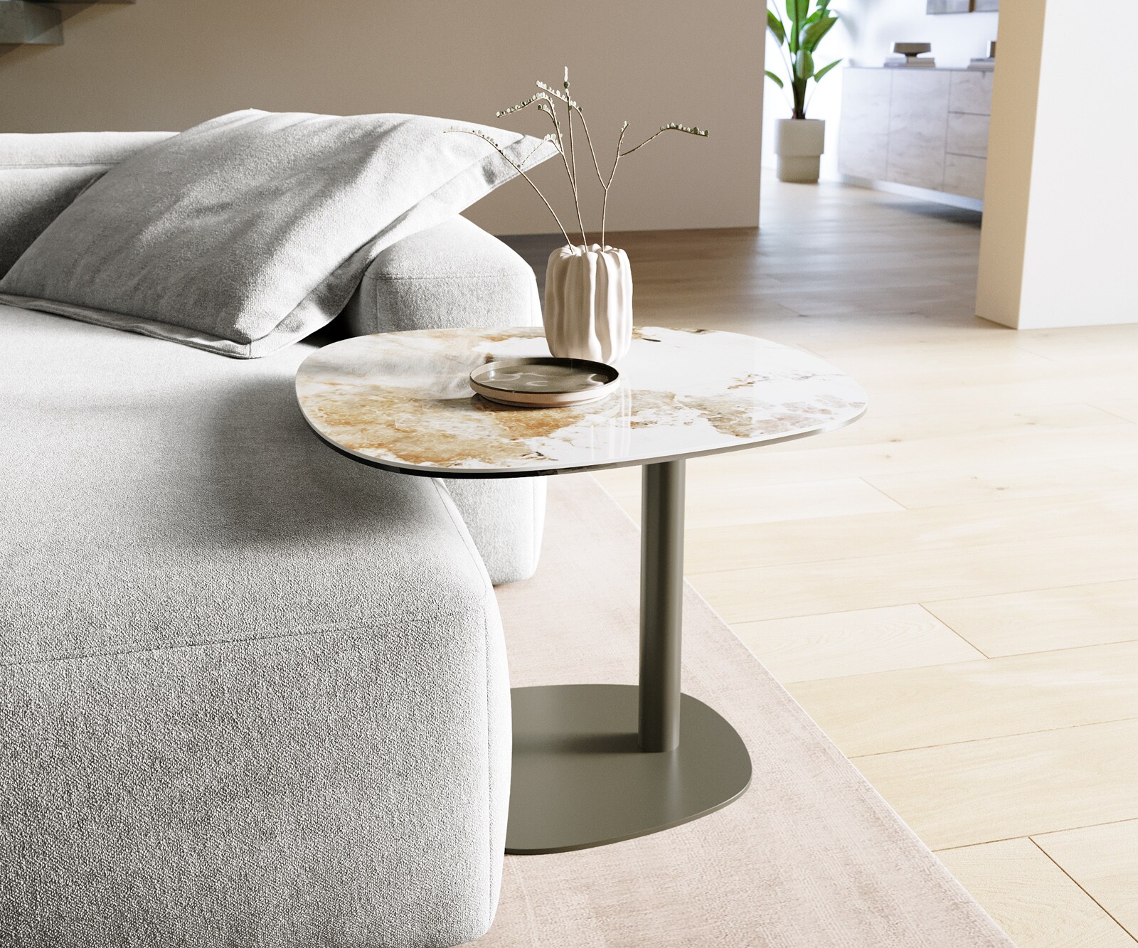 Couchtisch Edge Boot 60x60 cm Keramik Minas Melange Eleny Metall Effektfinish Titan 1