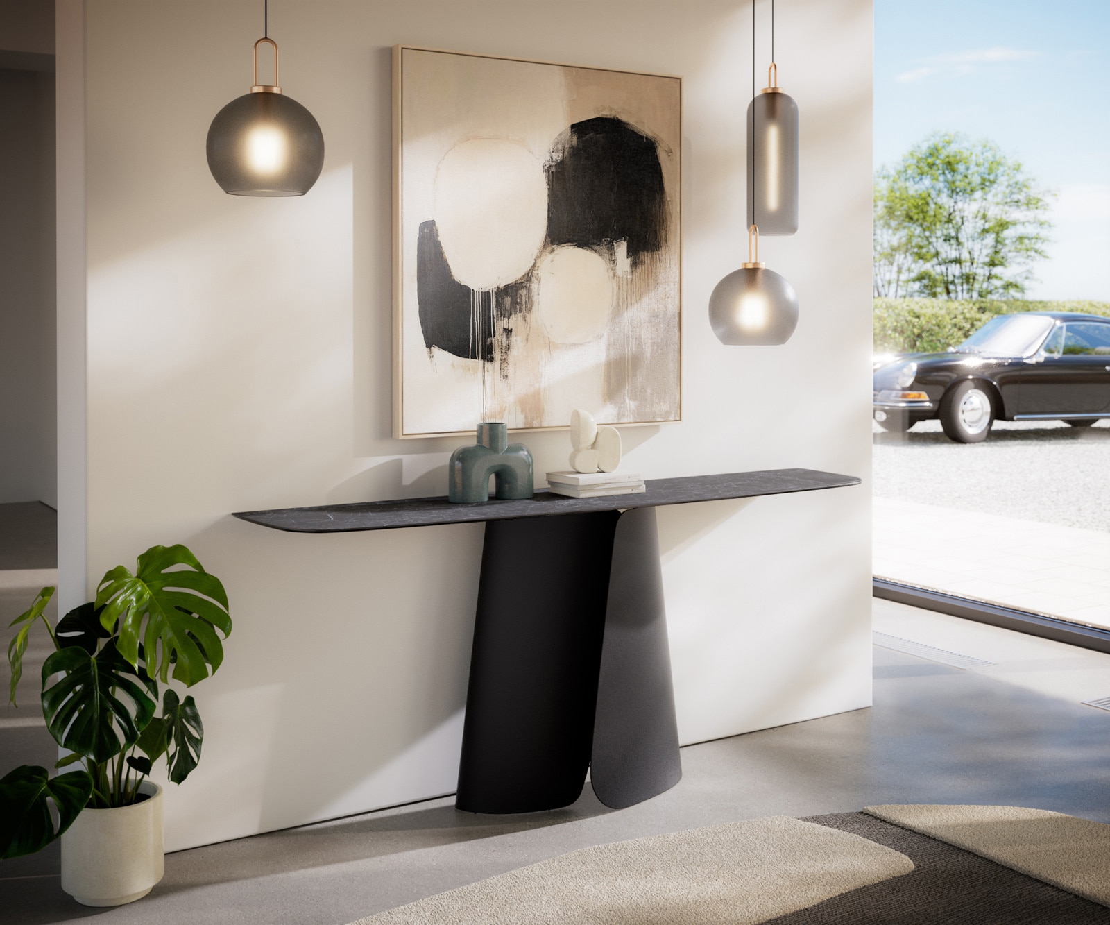 Konsolentisch Edge Boot 180x40 cm Keramik Laminam® Nero Greco Anthrazit Livos Metall Schwarz 7