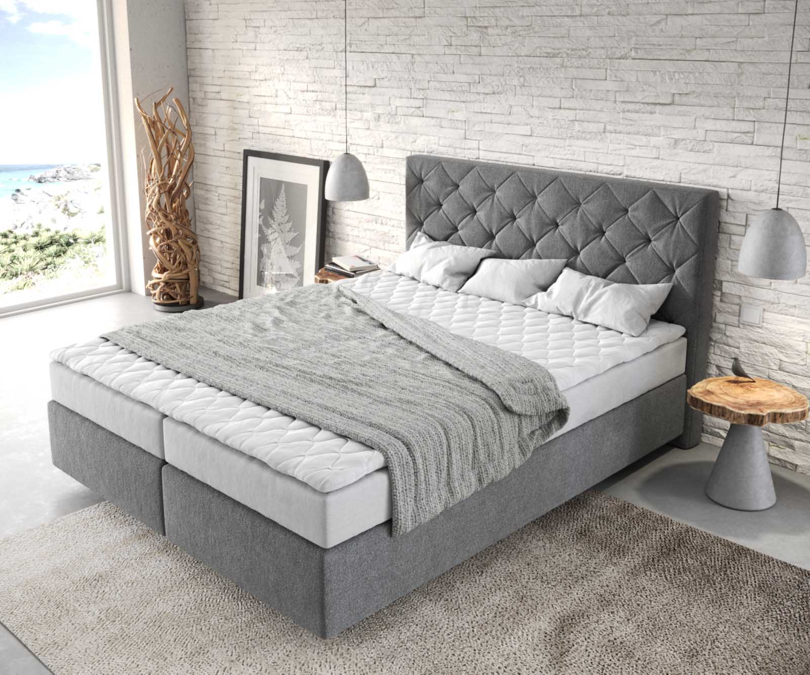 Boxspringbett Dream-Great 160x200 cm Mikrofaser Anthrazit mit Matratze und Topper 3