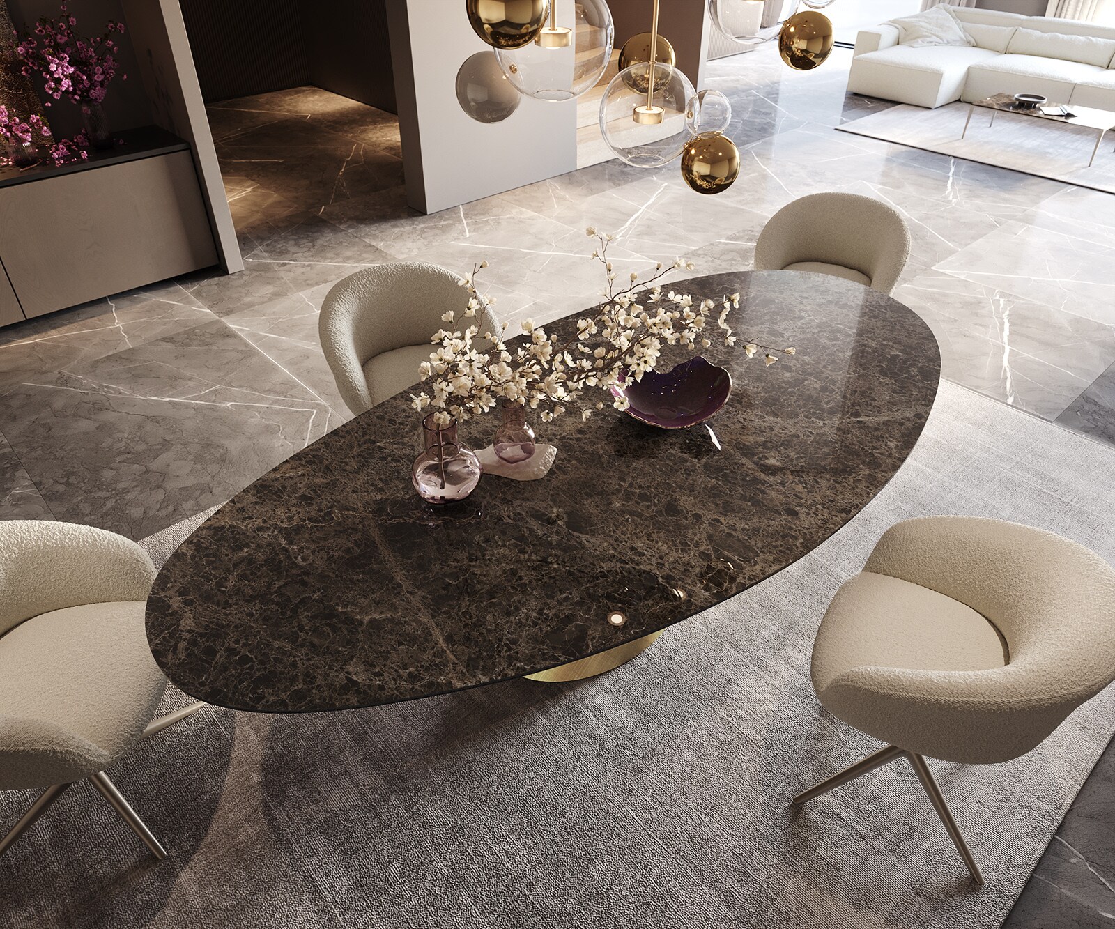 Esstisch Edge Oval 280x130 Keramik Emperador Extra Lucidato Dunkelbraun Cono Metallic Gold 4