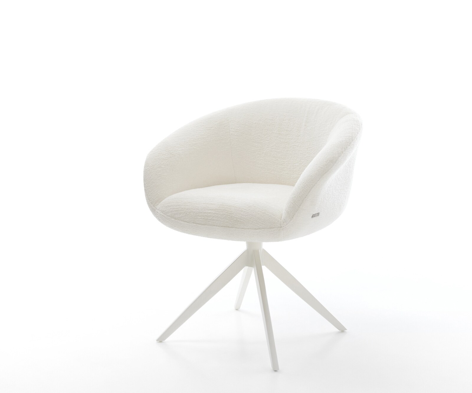 Drehstuhl Vinka-Flex mit Armlehnen Bouclé Soft Beige Kreuzgestell breit Weiß 360° drehbar Wippfunktion Taschenfederkern