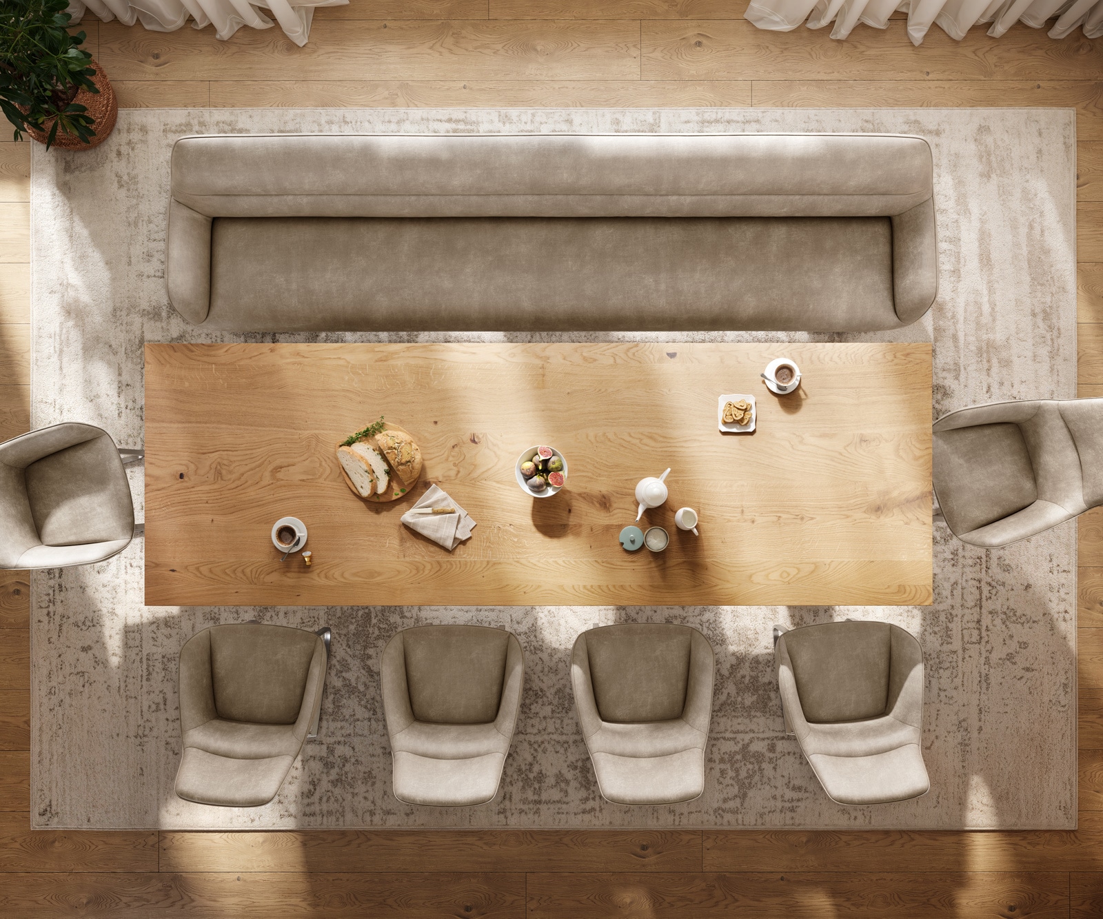 Esszimmerbank Taya-Flex 300 cm Mikrofaser Beige Vintage Kreuzgestell kantig Schwarz Taschenfederkern 4