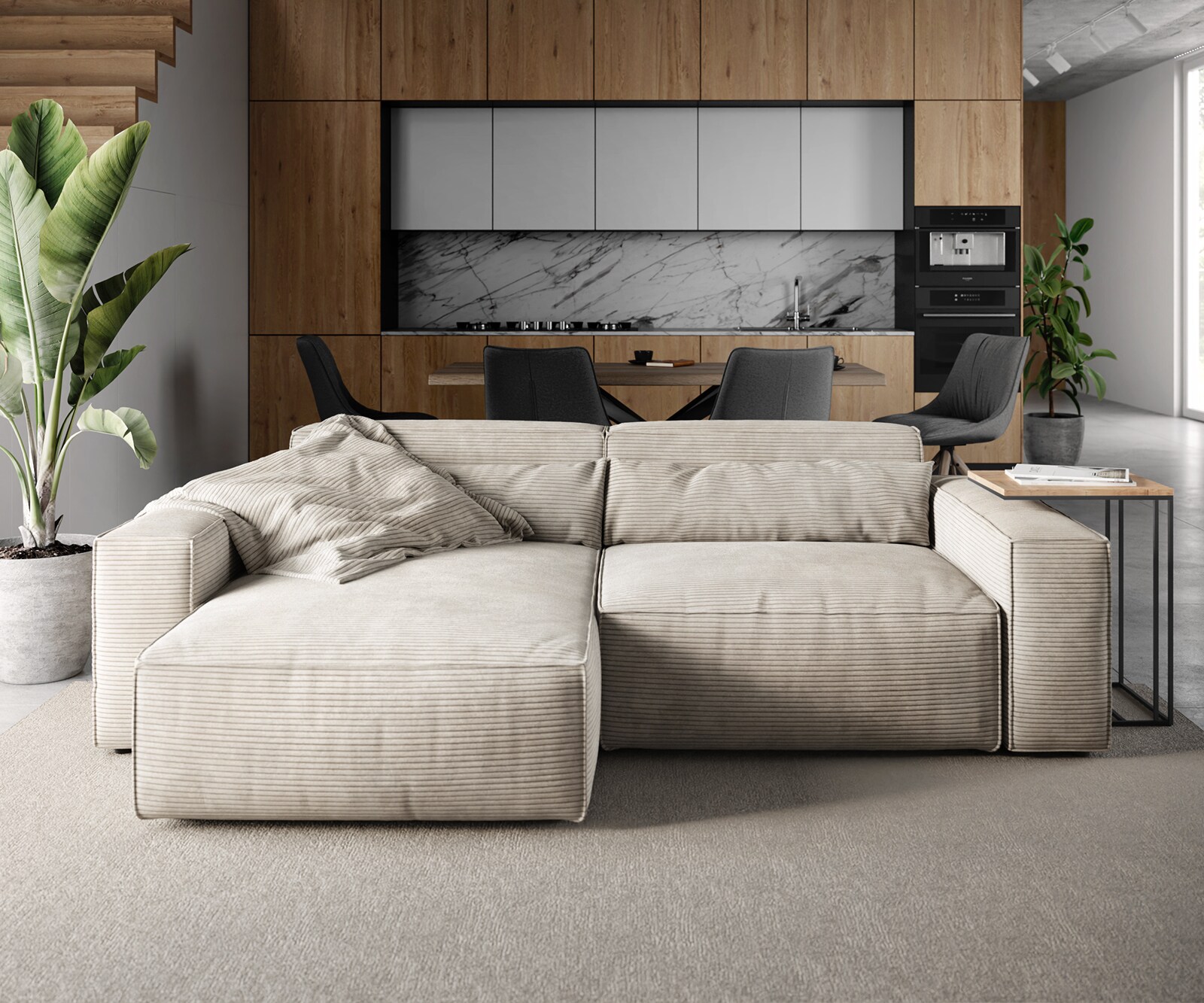 Ecksofa Sirpio 230x155 cm Cord Beige Recamiere variabel 1