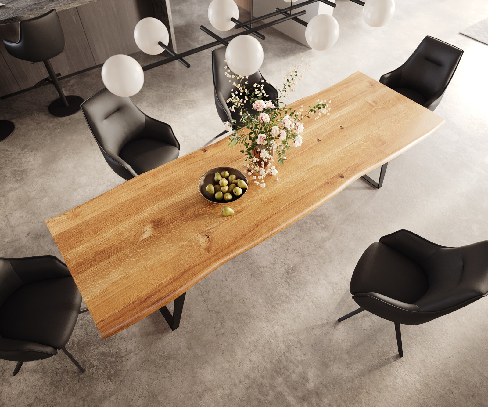 Esstisch Edge 300x100x4 Eiche Natur Metall Schräg Schwarz Live-Edge 3