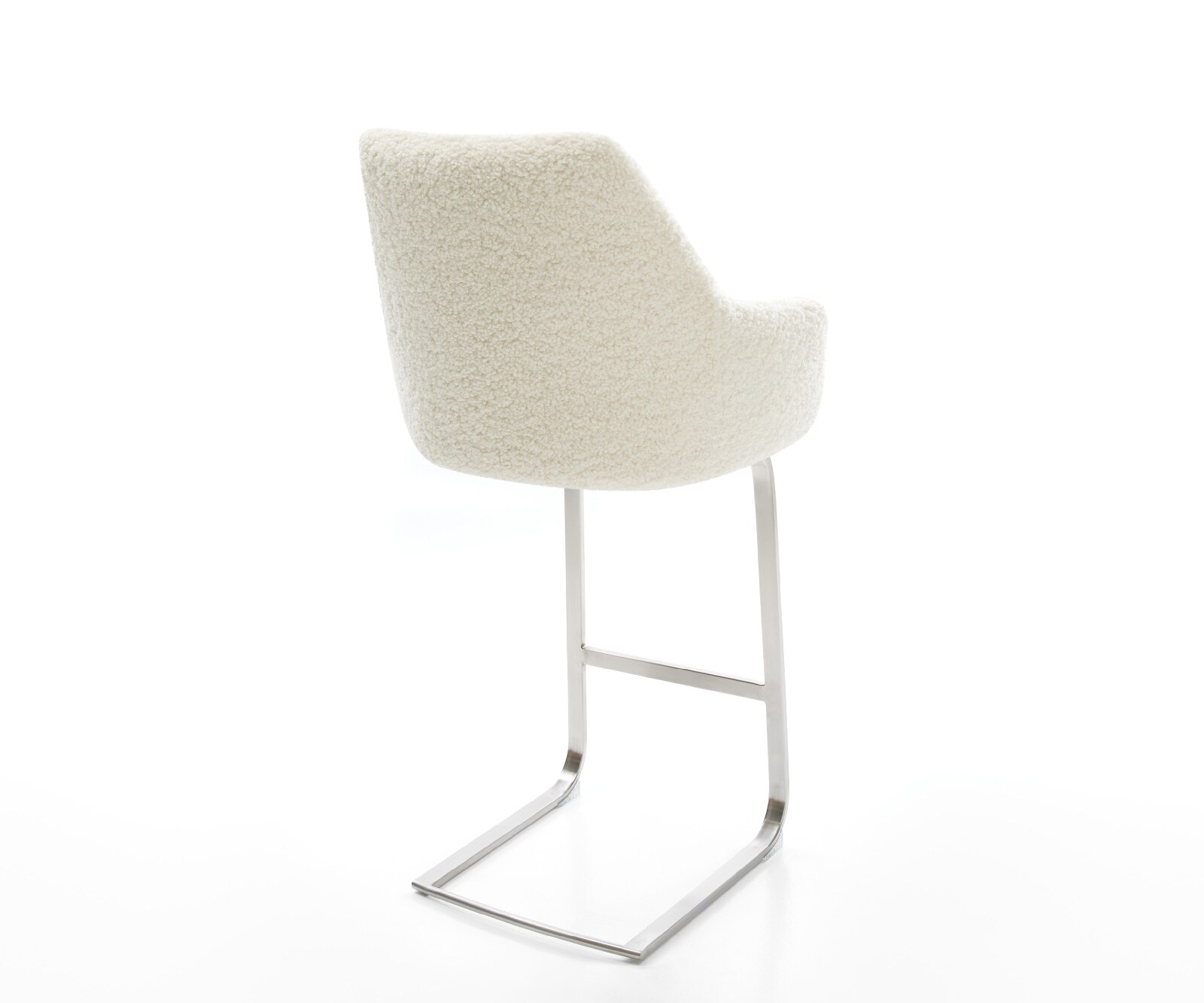 Barstuhl Alja-Flex Teddystoff Beige Freischwinger Flach Edelstahl Silberfarben Taschenfederkern 5