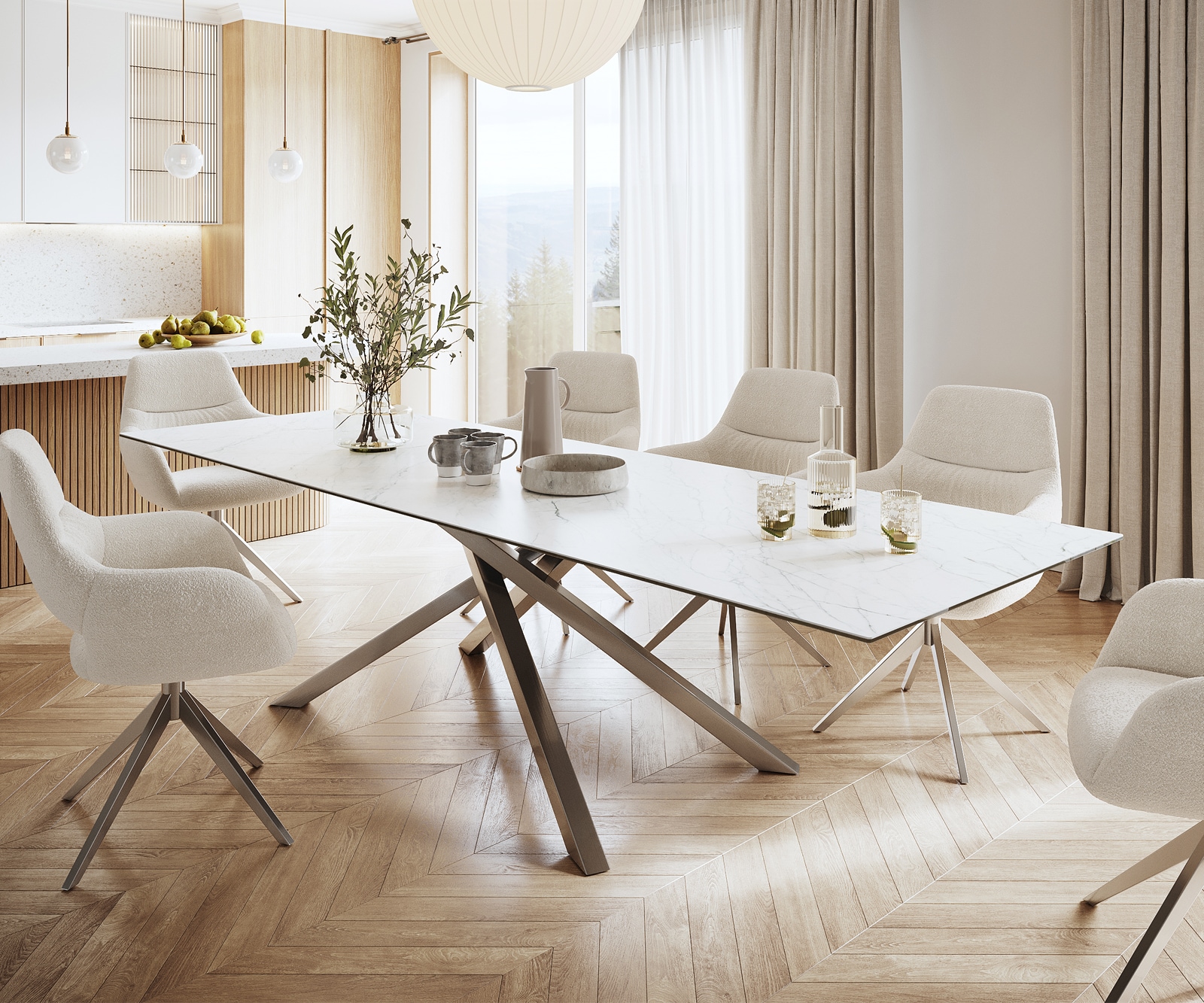 Esstisch Edge 300x100cm Keramik Laminam®Statuarietto Weiß Kreuzgestell Rechteck Edelstahl Esstisch Edge 300x100cm Keramik Laminam®Statuarietto Weiß Kreuzgestell Rechteck Edelstahl