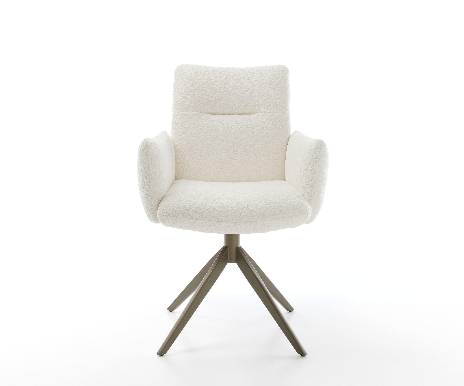 Drehstuhl Jova-Flex mit Armlehnen Bouclé Weiß Kreuzgestell breit Effektfinish Titan 360° drehbar Wippfunktion Taschenfederkern 1