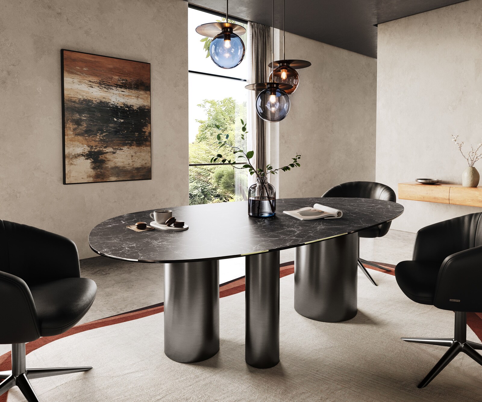 Esstisch Edge Oval 220x120 Keramik Laminam® Nero Greco Anthrazit Troa Edels günstig online kaufen