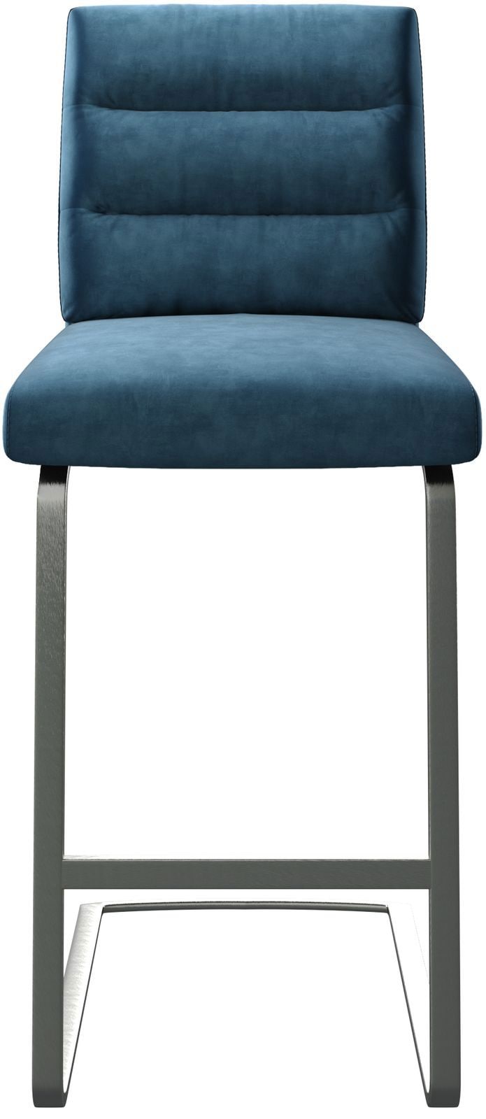 Barstuhl Pela-Flex Samt Blau Freischwinger flach Edelstahl 3