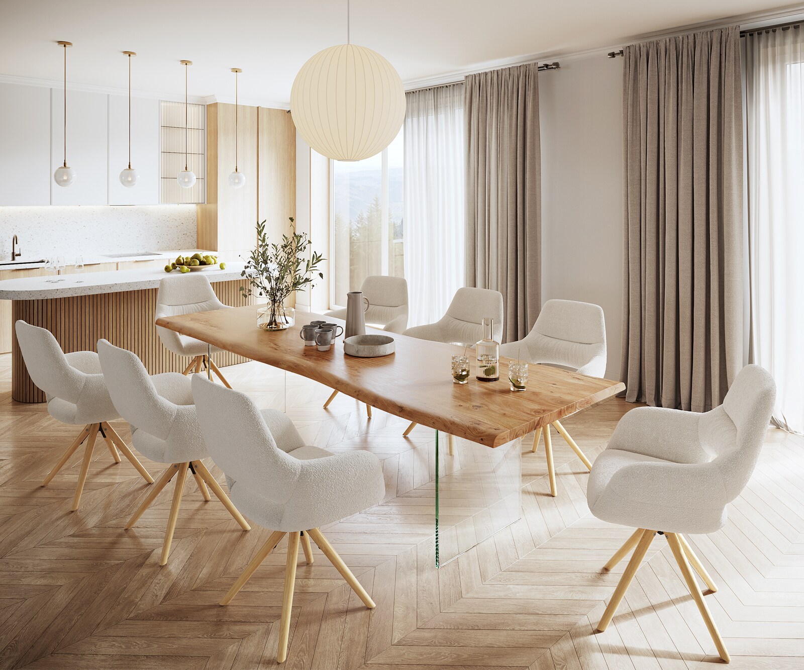 Esstisch Edge 300x100 XL Akazie Natur Glas Live-Edge 6