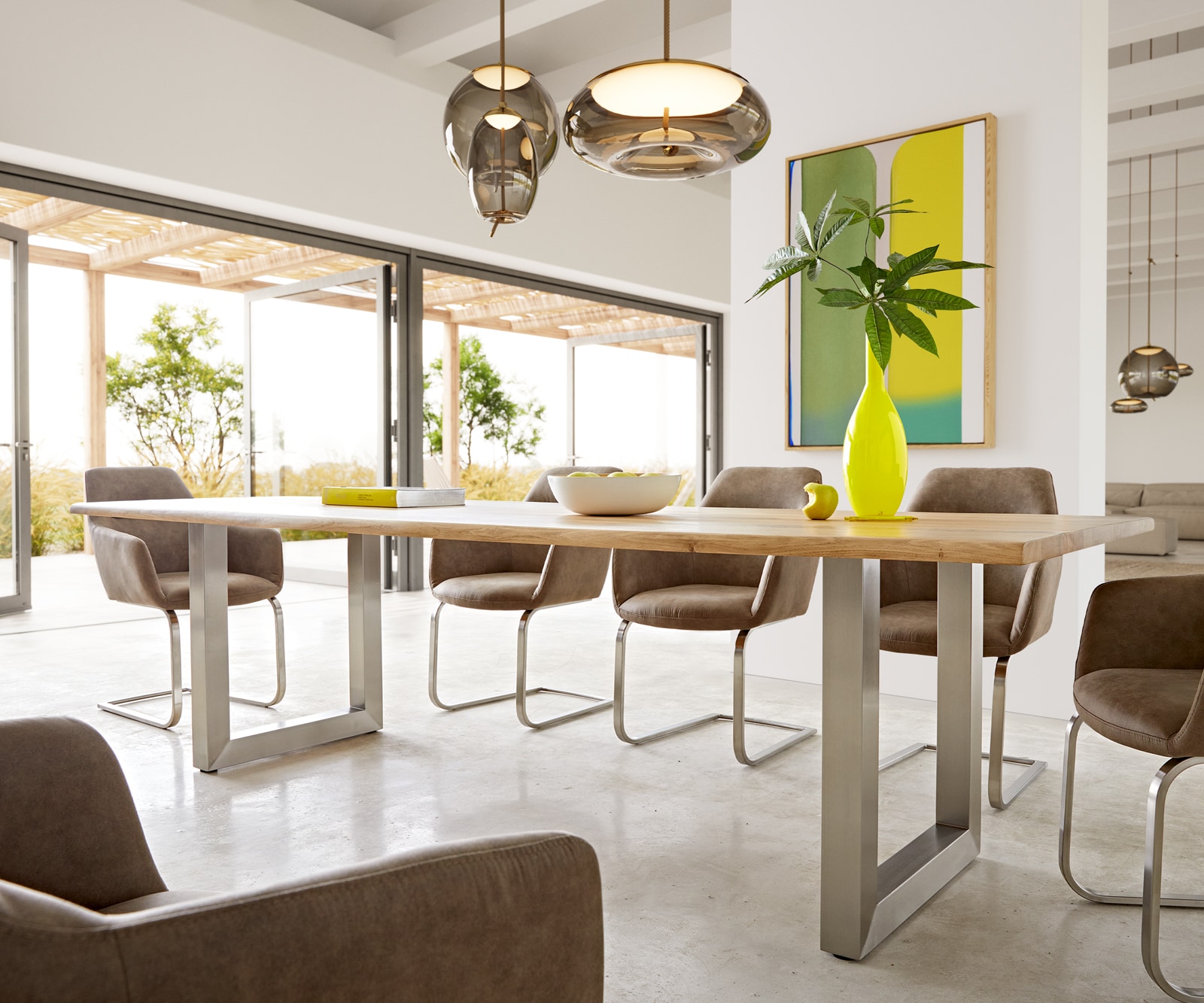 Esstisch Edge 260x100x2,5-3 Eiche Natur Edelstahl breit Live-Edge 4 Esstisch Edge 260x100x2,5-3 Eiche Natur Edelstahl breit Live-Edge 4