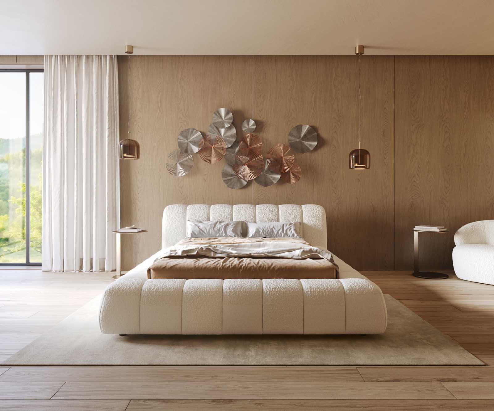 Polsterbettgestell Cutio 140x200 cm Bouclé Creme-Weiß 1
