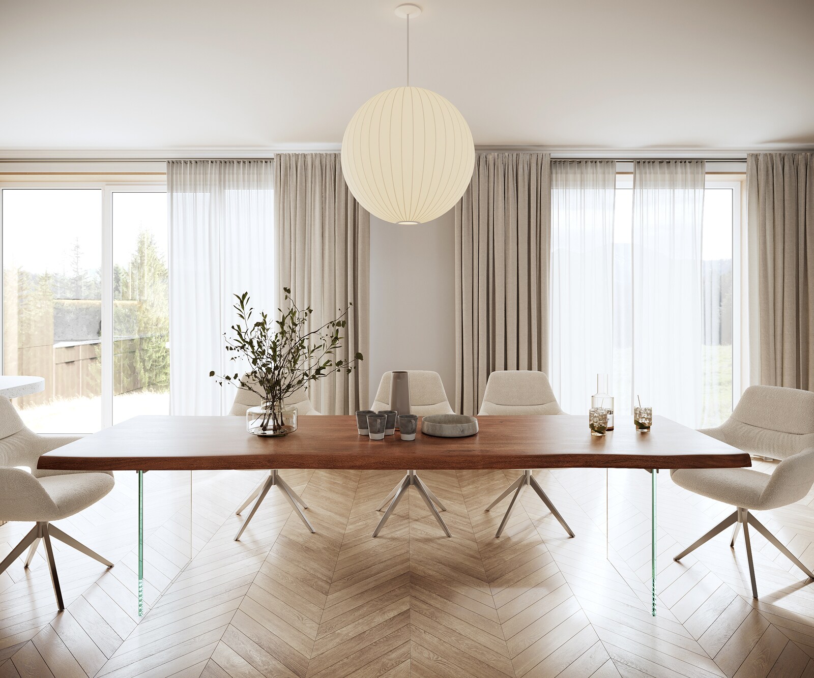 Esstisch Edge 300x100 XL Akazie Braun Glas Live-Edge 1