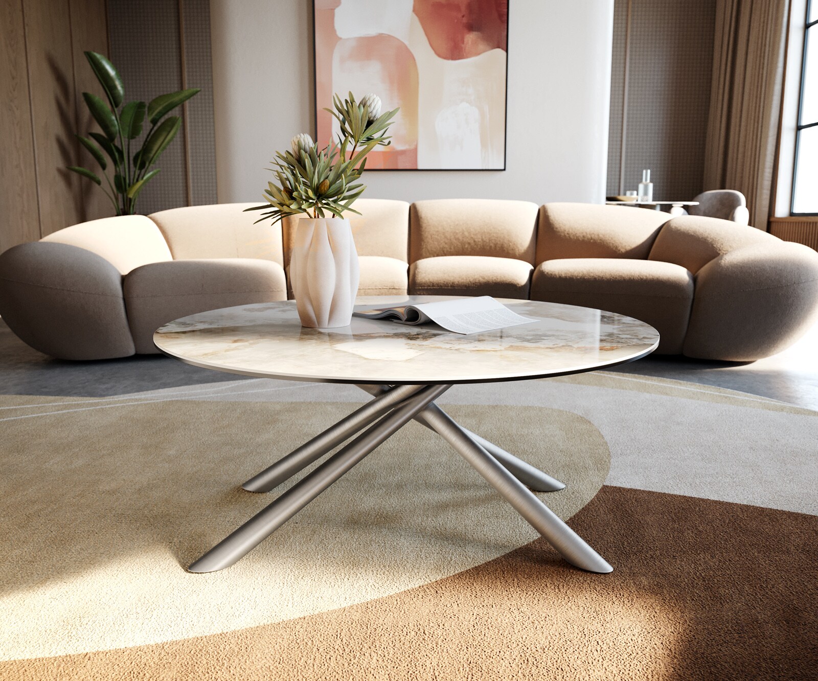 Couchtisch Edge Rund 90x90 cm Keramik Minas Melange Sarity Edelstahl gebürstet 3