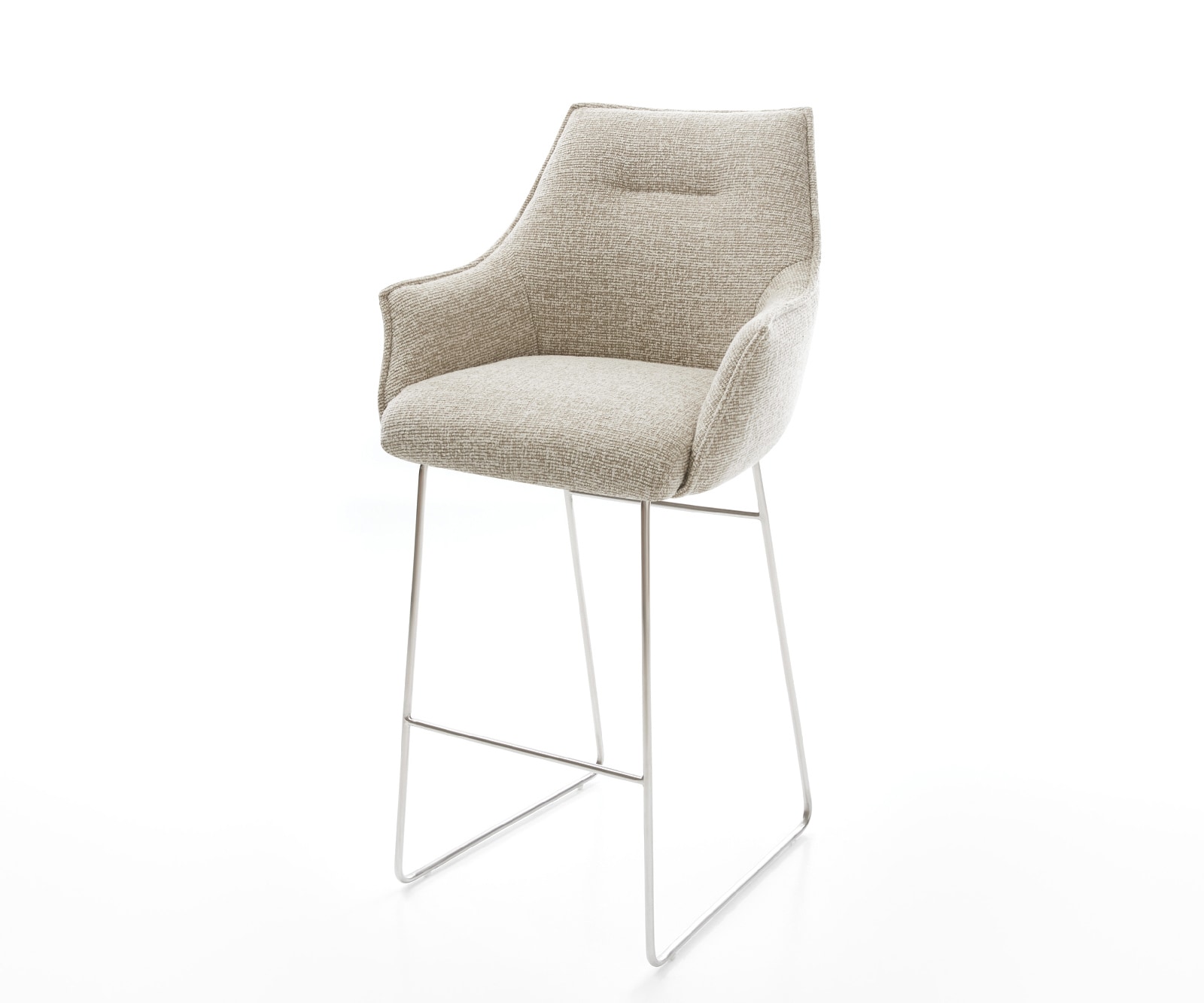 Barstuhl Alja-Flex Webstoff Soft Beige Kufengestell Edelstahl Silberfarben Taschenfederkern