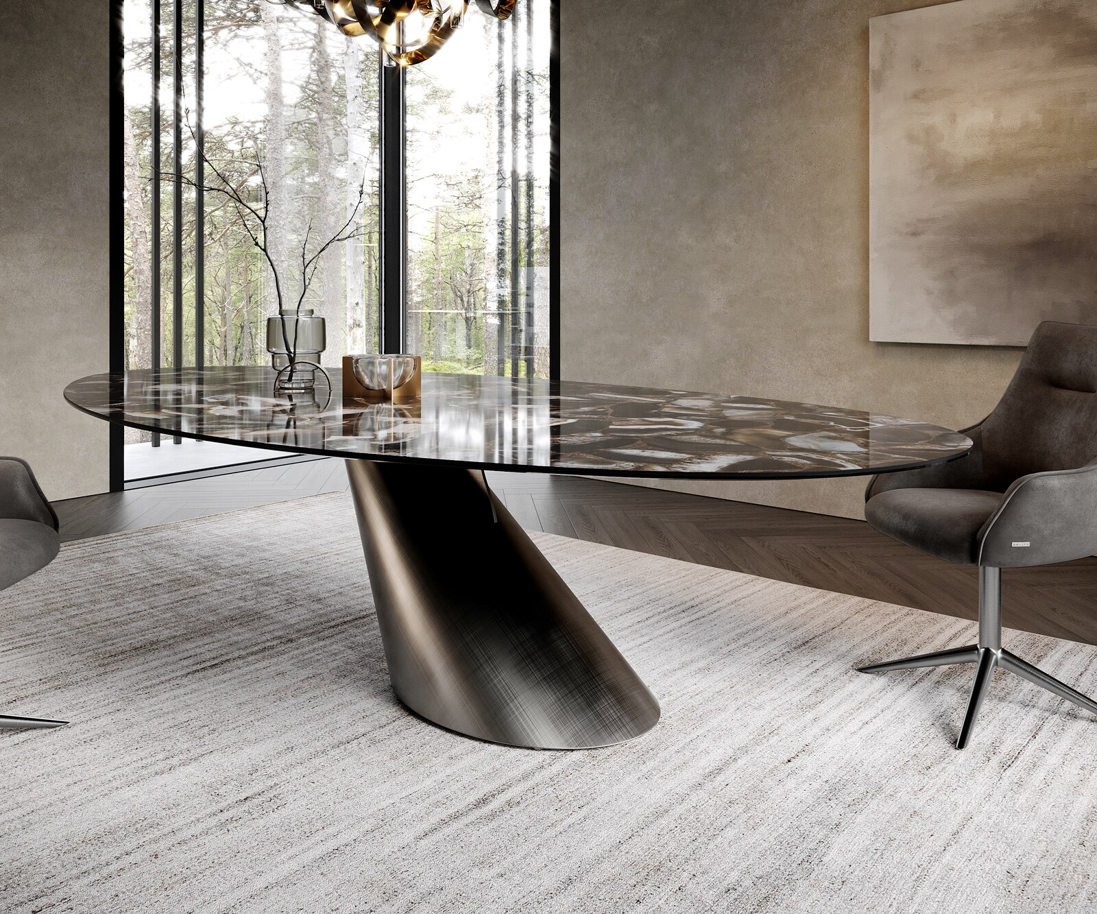 Esstisch Edge Oval 280x130 Keramik Iris FMG Agatablack Cono Metallic Silber 6