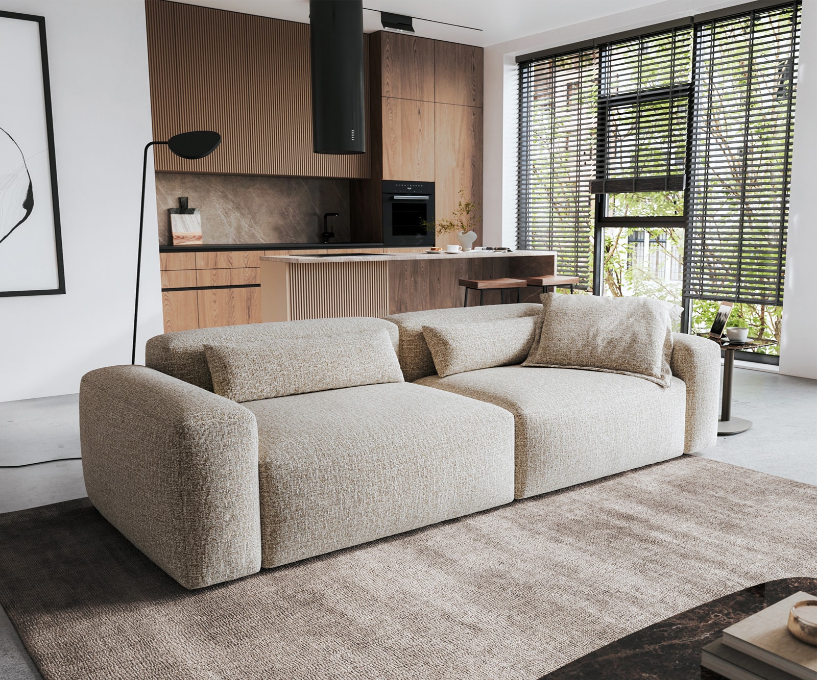 Grand canapé Freestyle Pure cm Tissu tissé beige doux